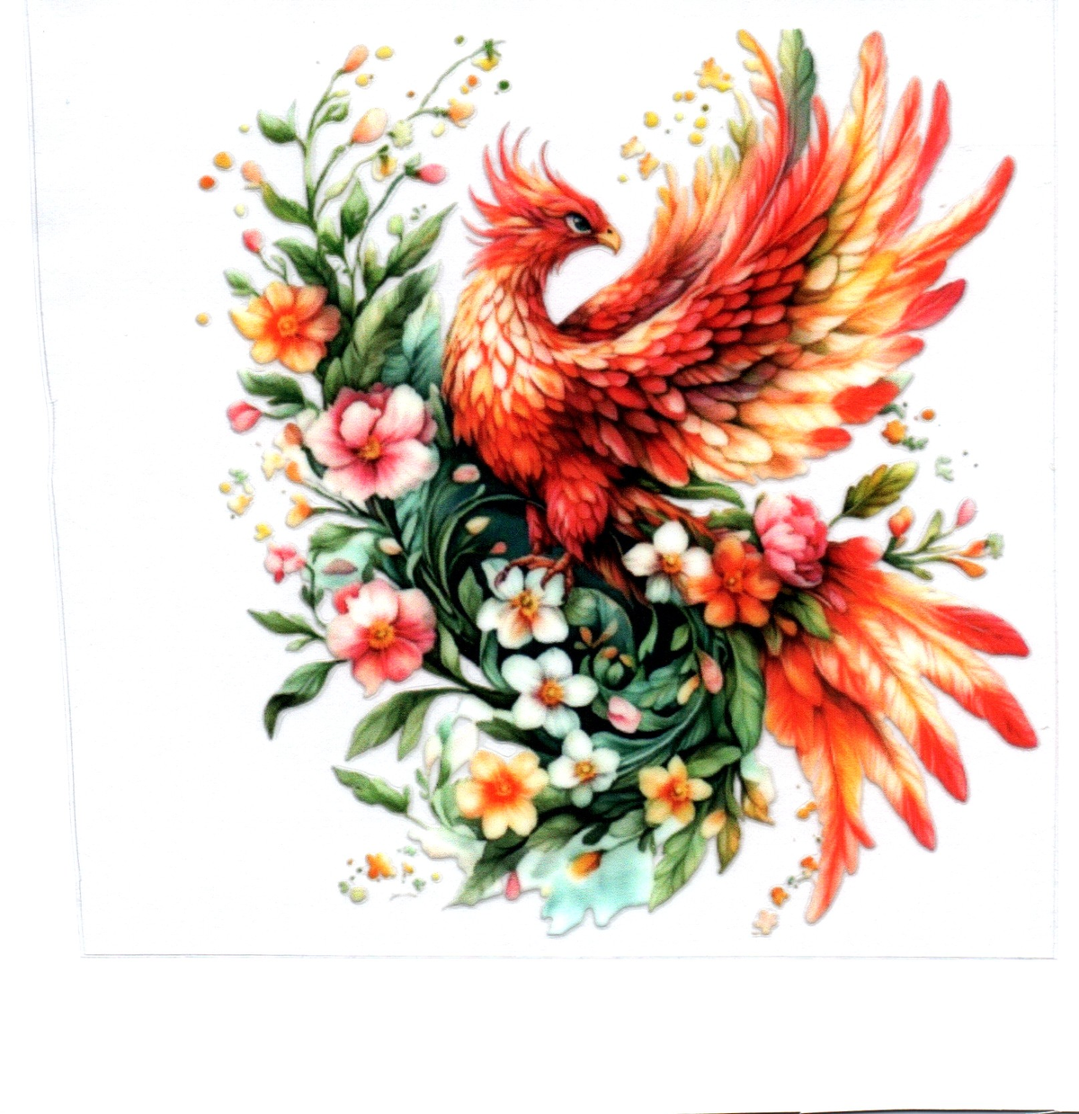 Orange Phoenix w/flowers Single Decal 55
