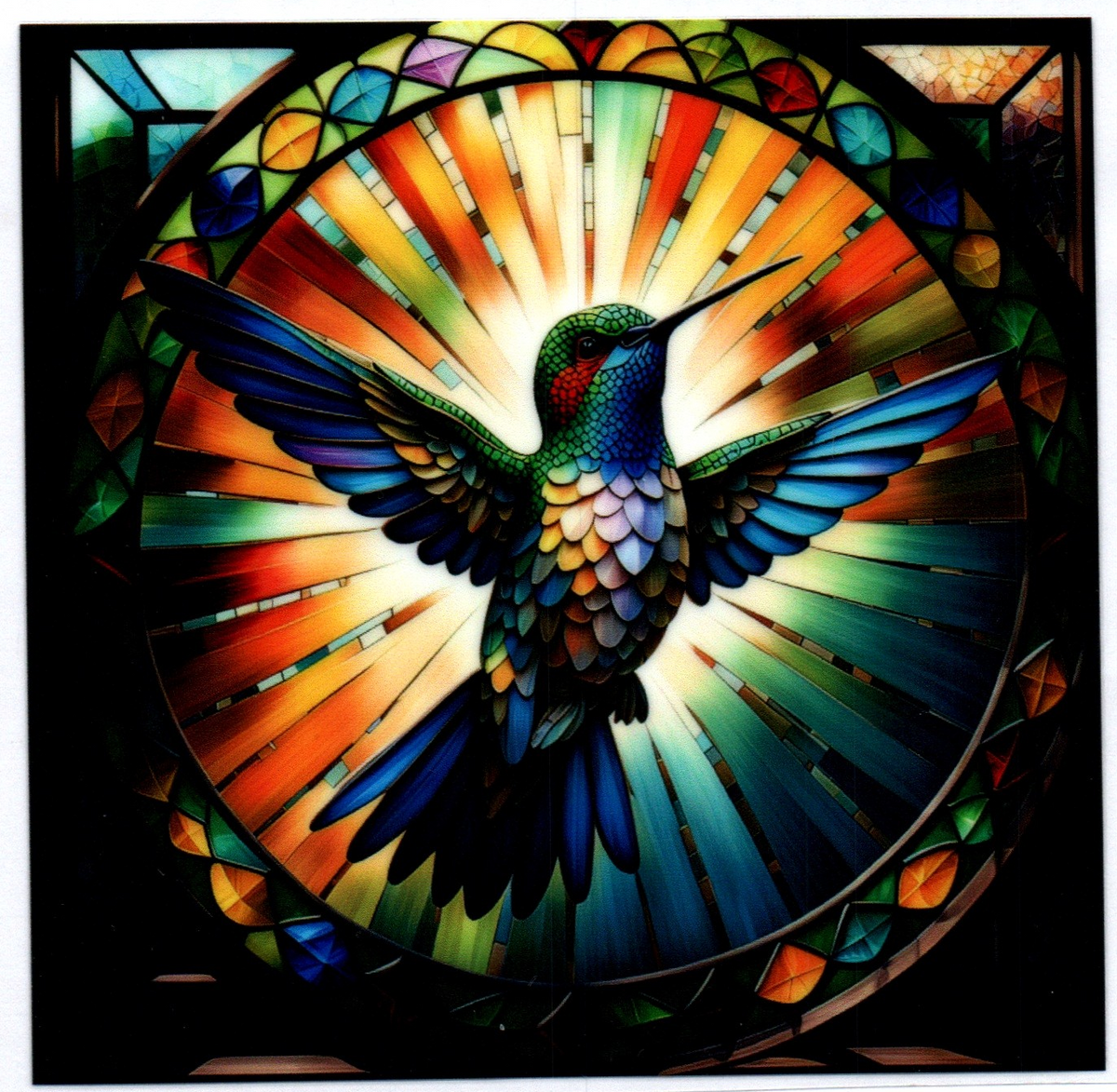Colored stained-glass hummingbird 5 Single Decal