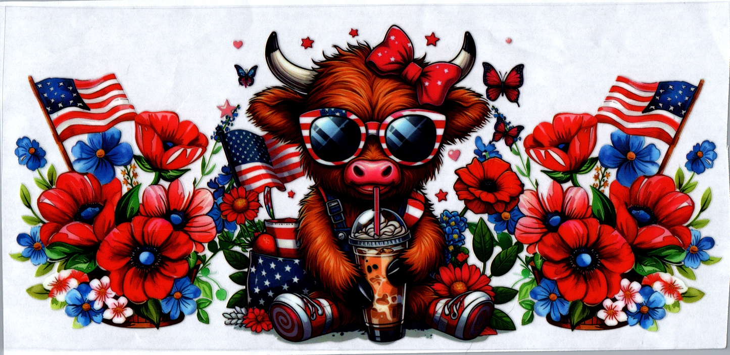 16 oz Red White and Blue Flag Flower Cow #58