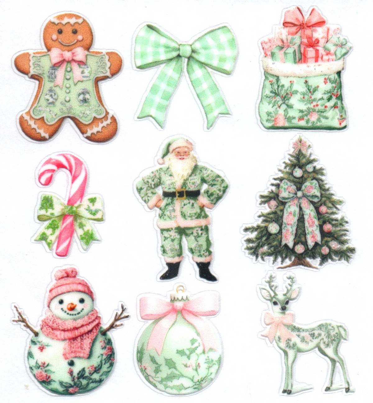 Green/white/pink Christmas decorations 1 Christmas Single Decal