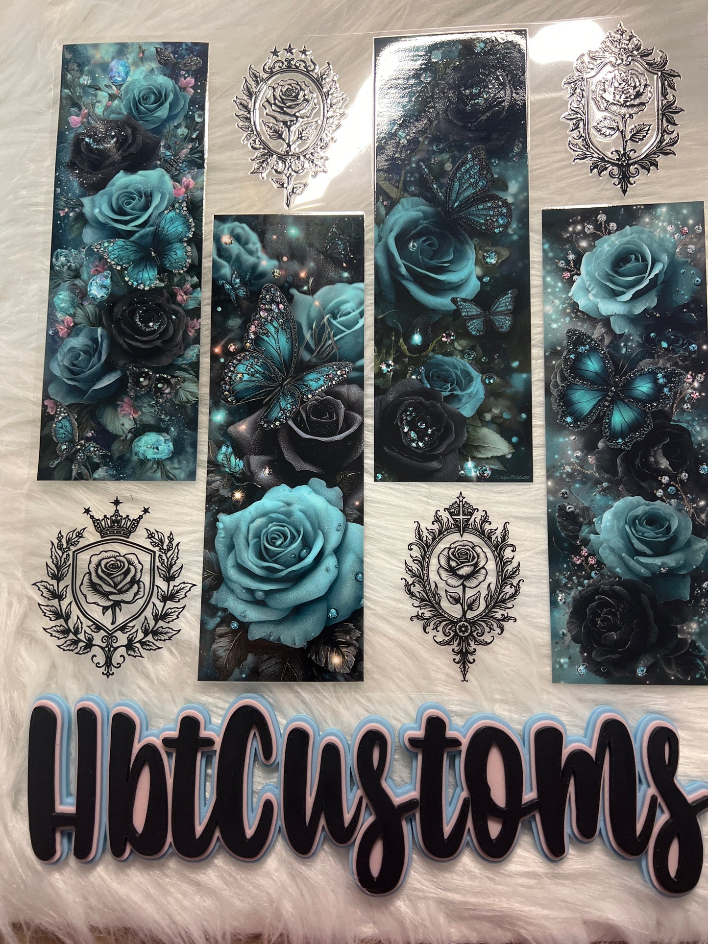 Teal Roses & Butterflies Element