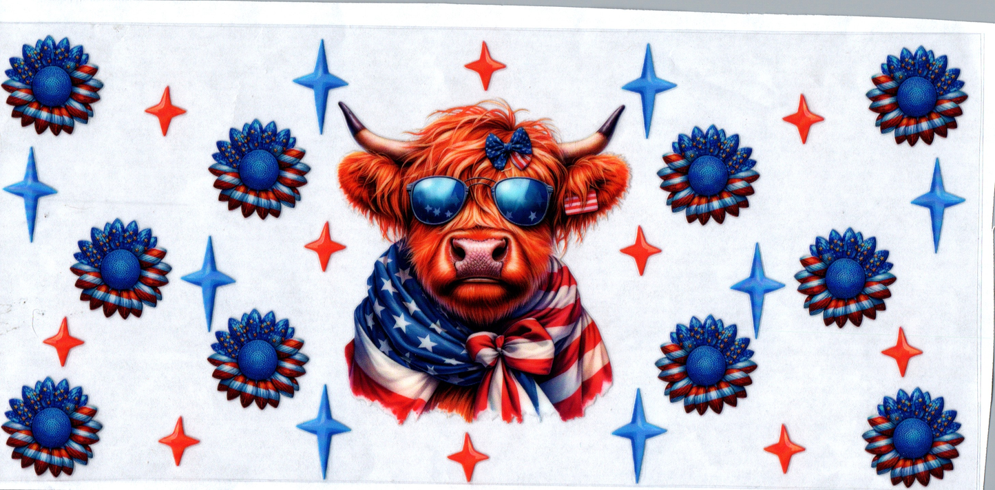 16 oz Red White and Blue Starbust Flower Cow #61