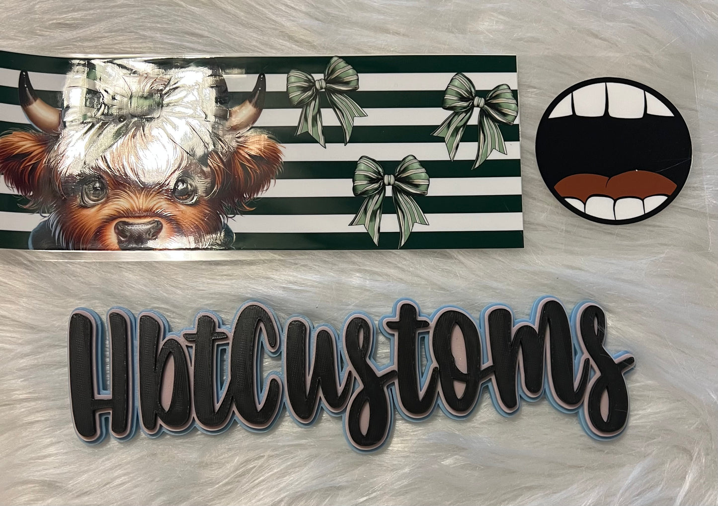 Green Stripe Cow 11oz coffee cup wrap w/bottom