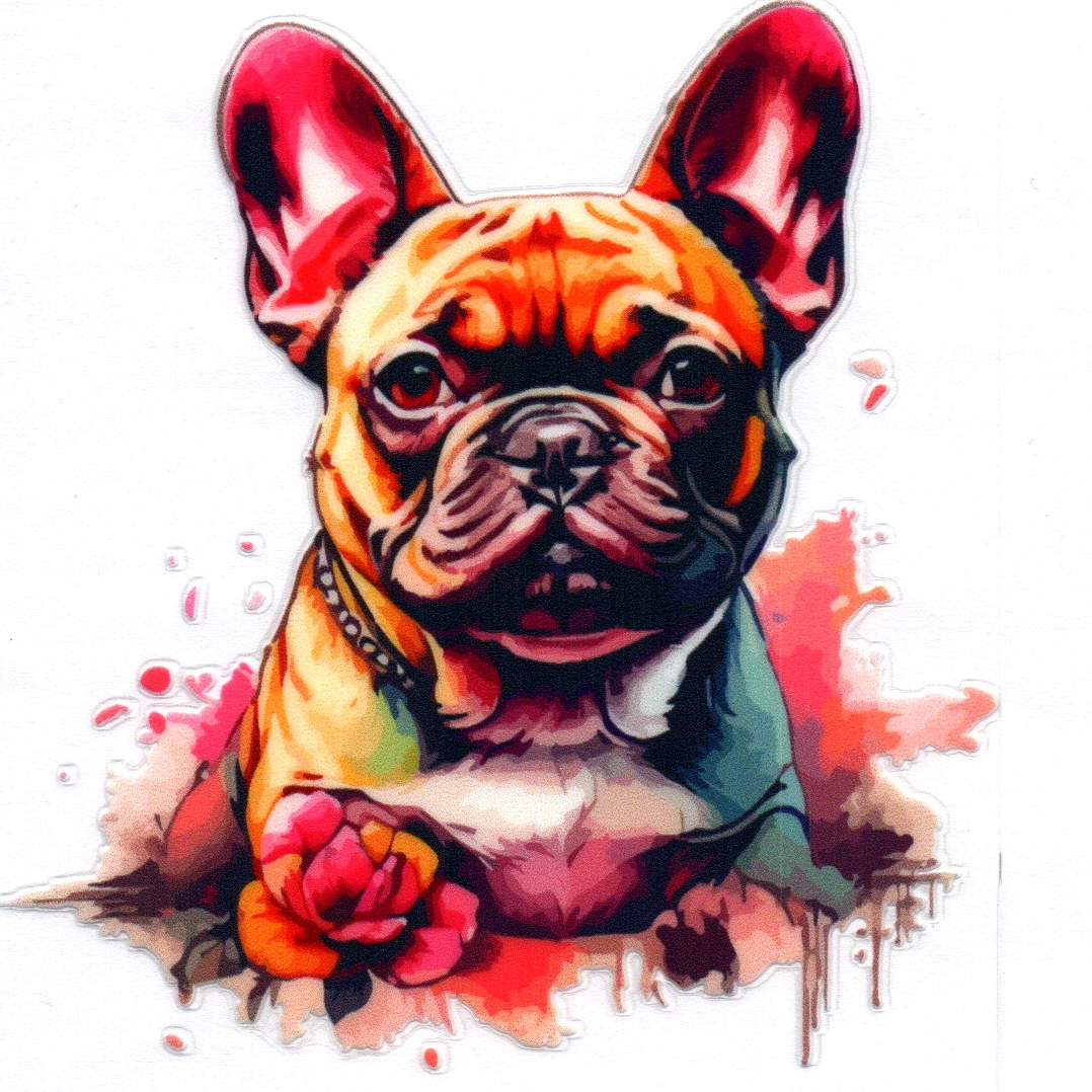 Colorful Boston Terrier w/flower Single Decal 61