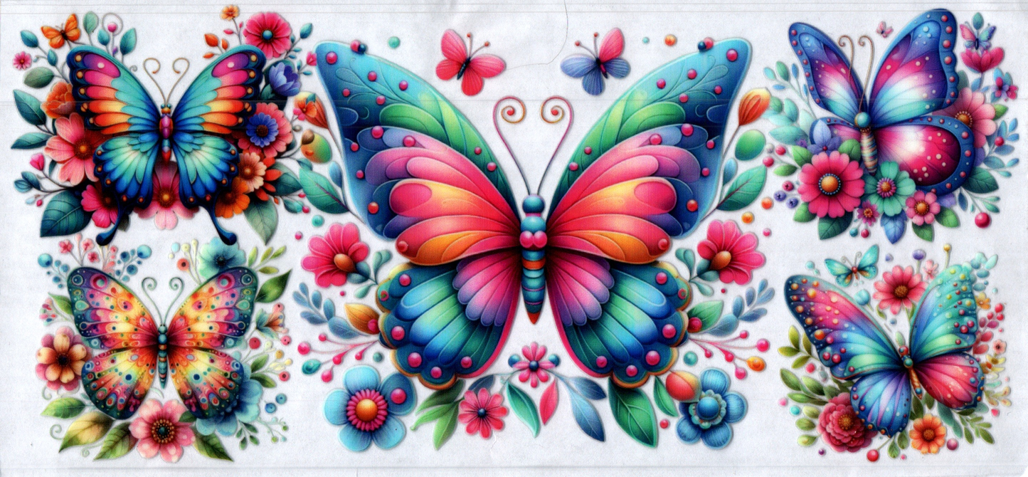 16oz Multi colored rainbow Butterflies and flowers 62