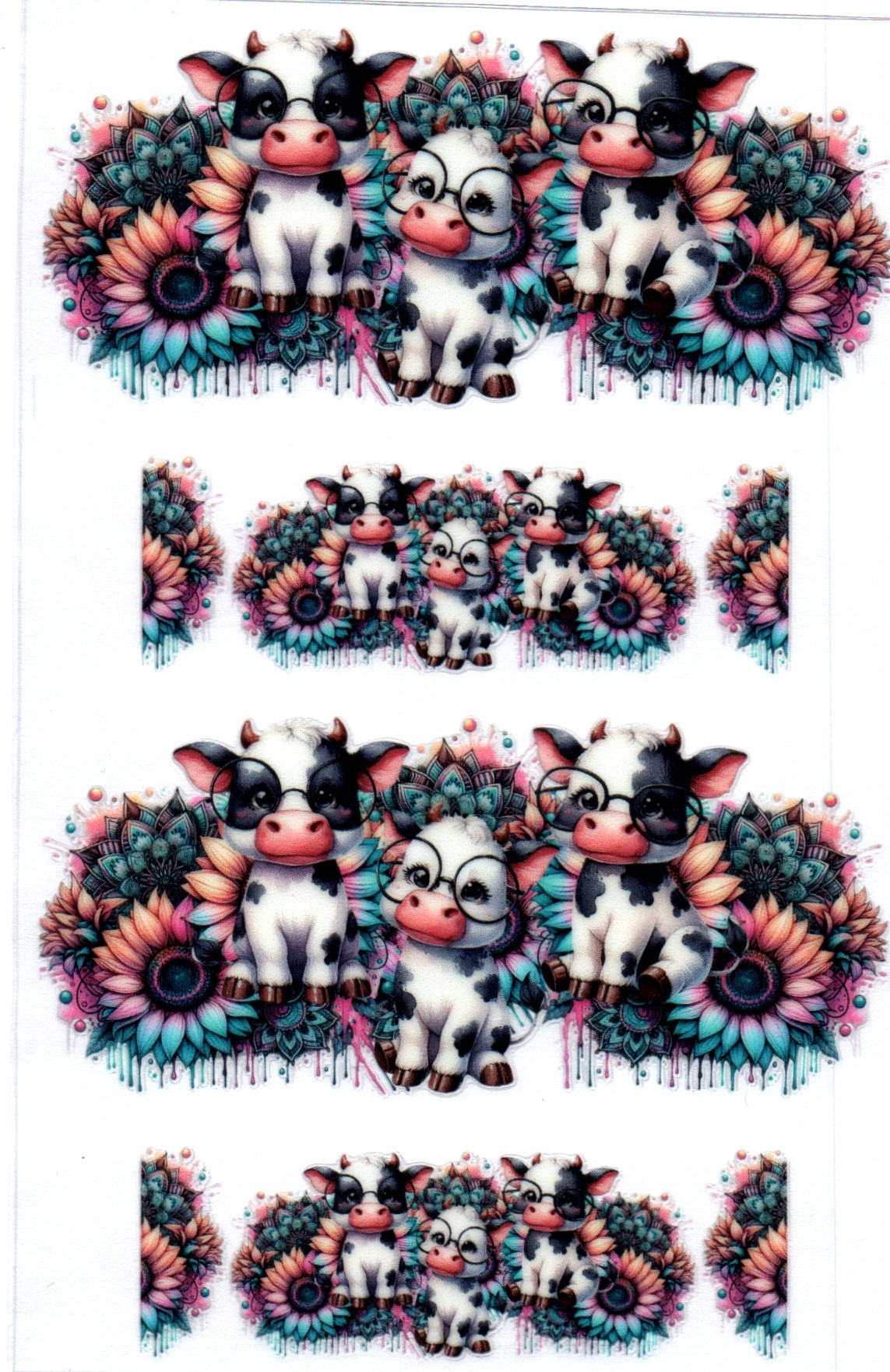 Cow w/glasses & colored sunflowers Stanley Key Chain Wrap Double 63