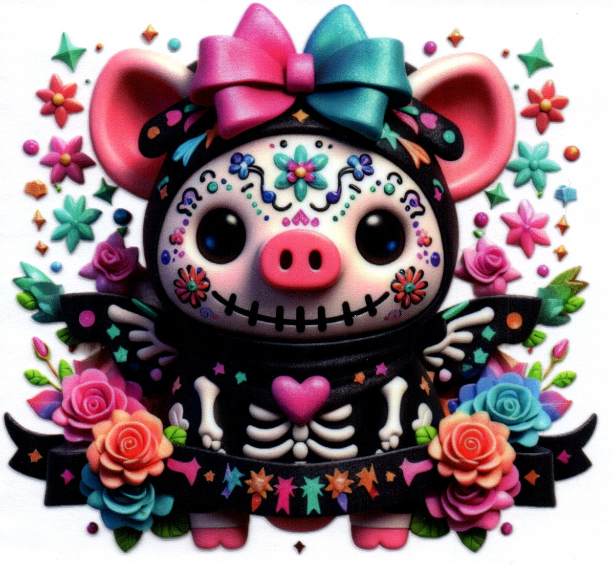 Sugar skull inspired Pig Single Decal 64