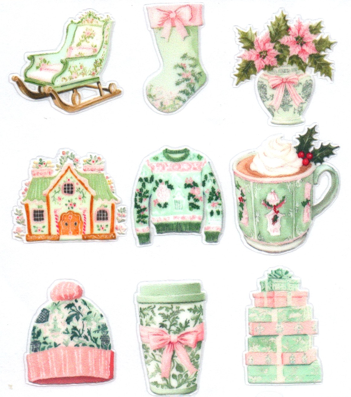 Green/white/pink Christmas decorations 2 Christmas Single Decal