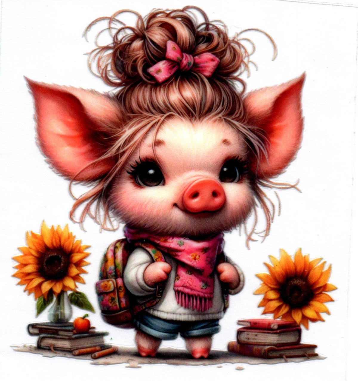 School girl Pig in shorts w/pink scarf Single Decal 68
