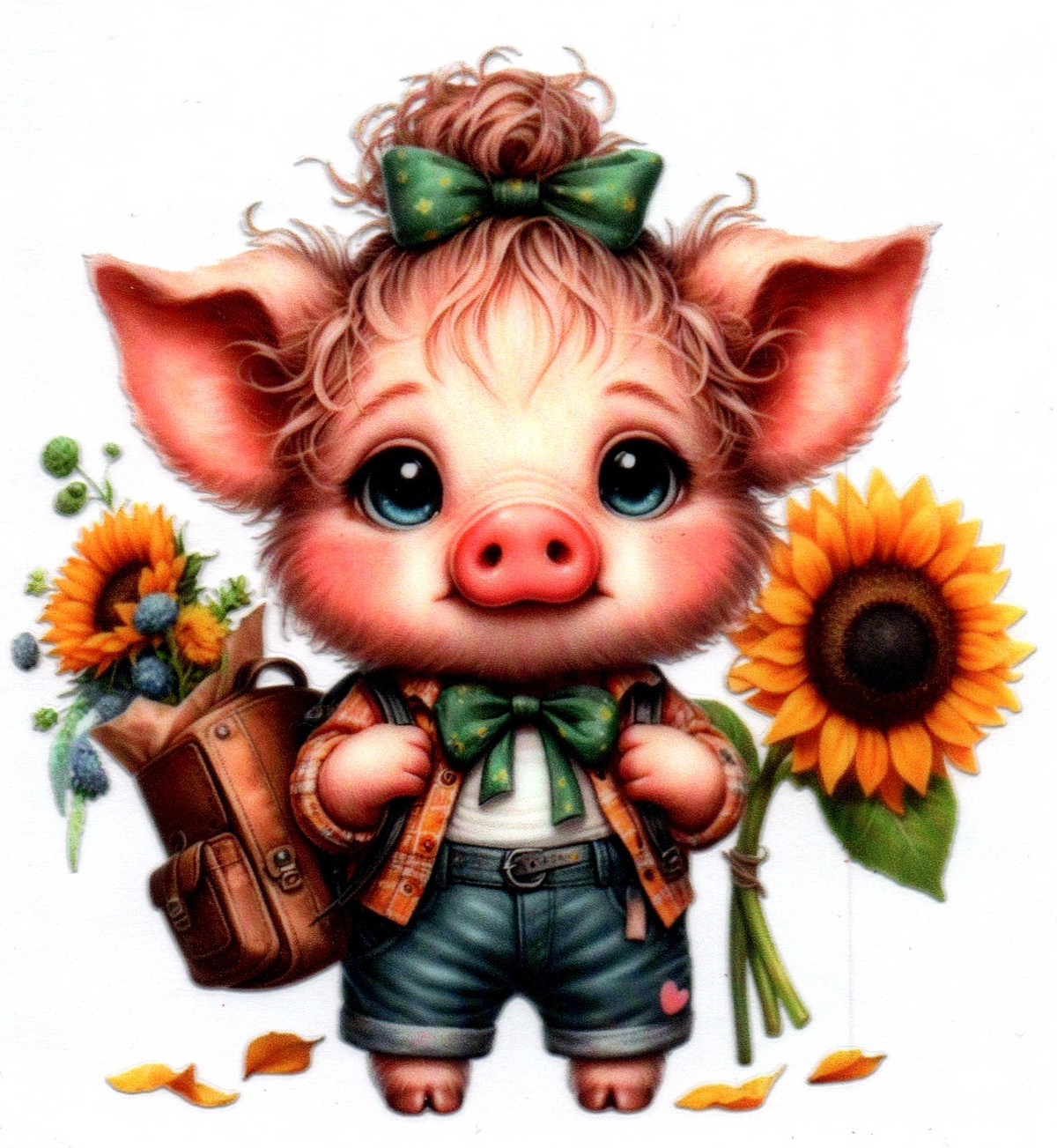 School girl Pig w/sunflowers Single Decal 69