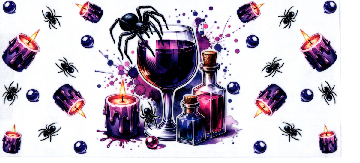 16oz purple wine in glass candles & spiders halloween 72