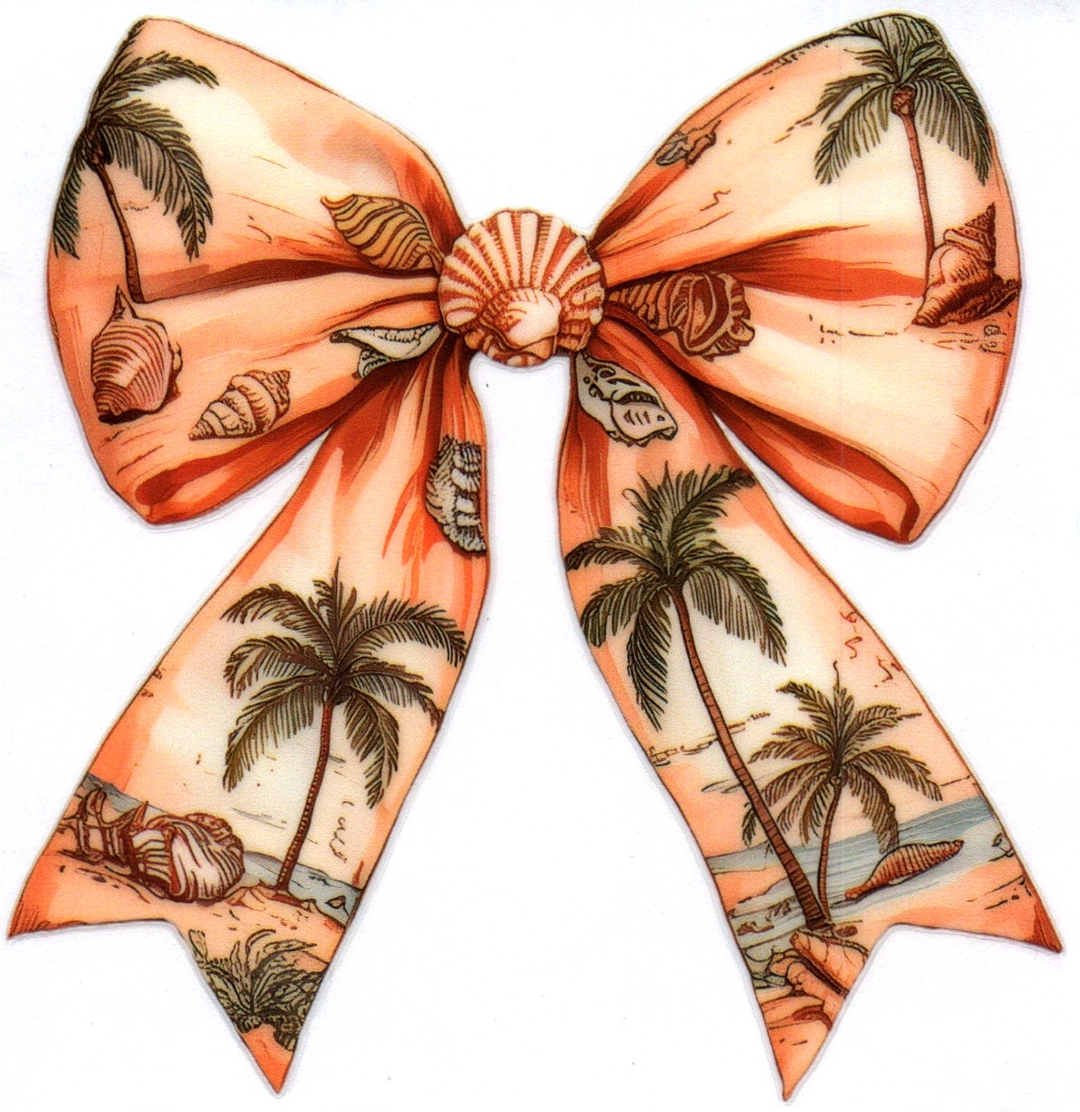 Orange Bow w/Palm Trees & shells Single Decal 7