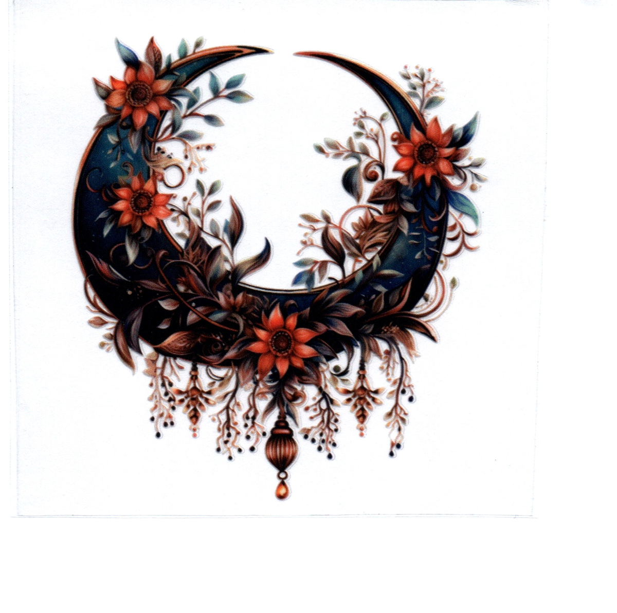 Black/Blue Moon w/vines & flowers Single Decal 76