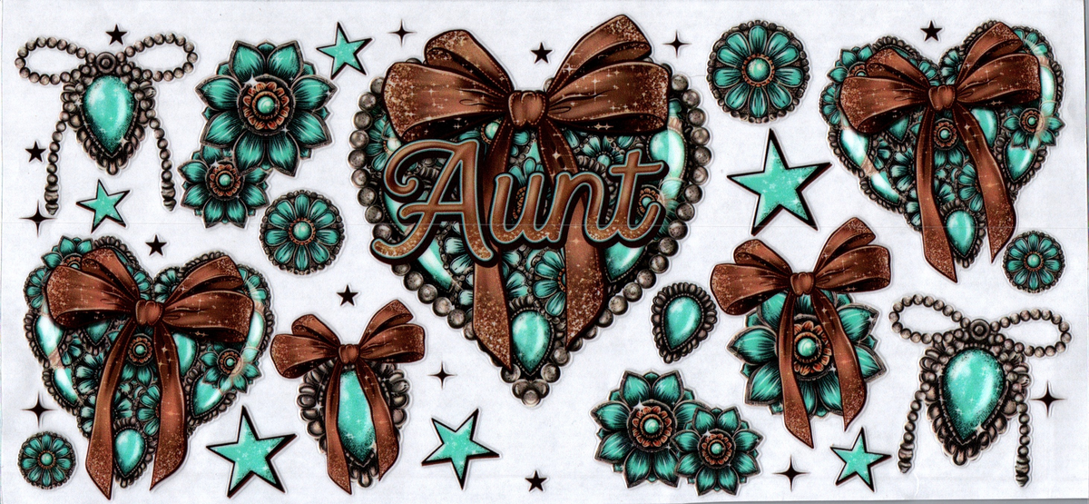 16oz aunt turquiose hearts flowers brown bows 83