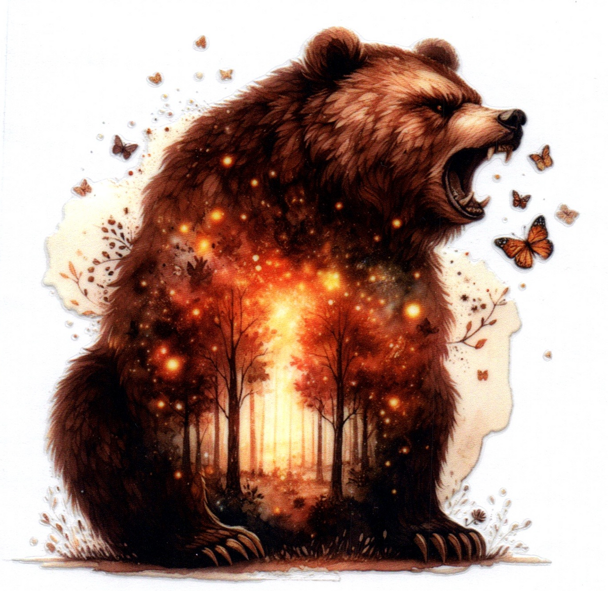 Double exposed grizzly bear right facing Single Decal 87