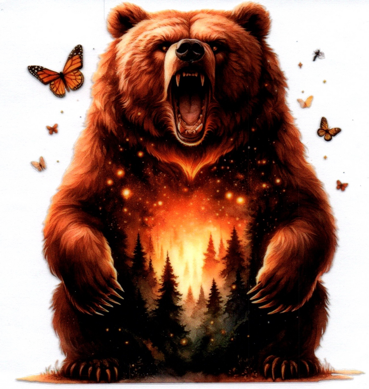 Double exposed grizzly bear forward facing Single Decal 88
