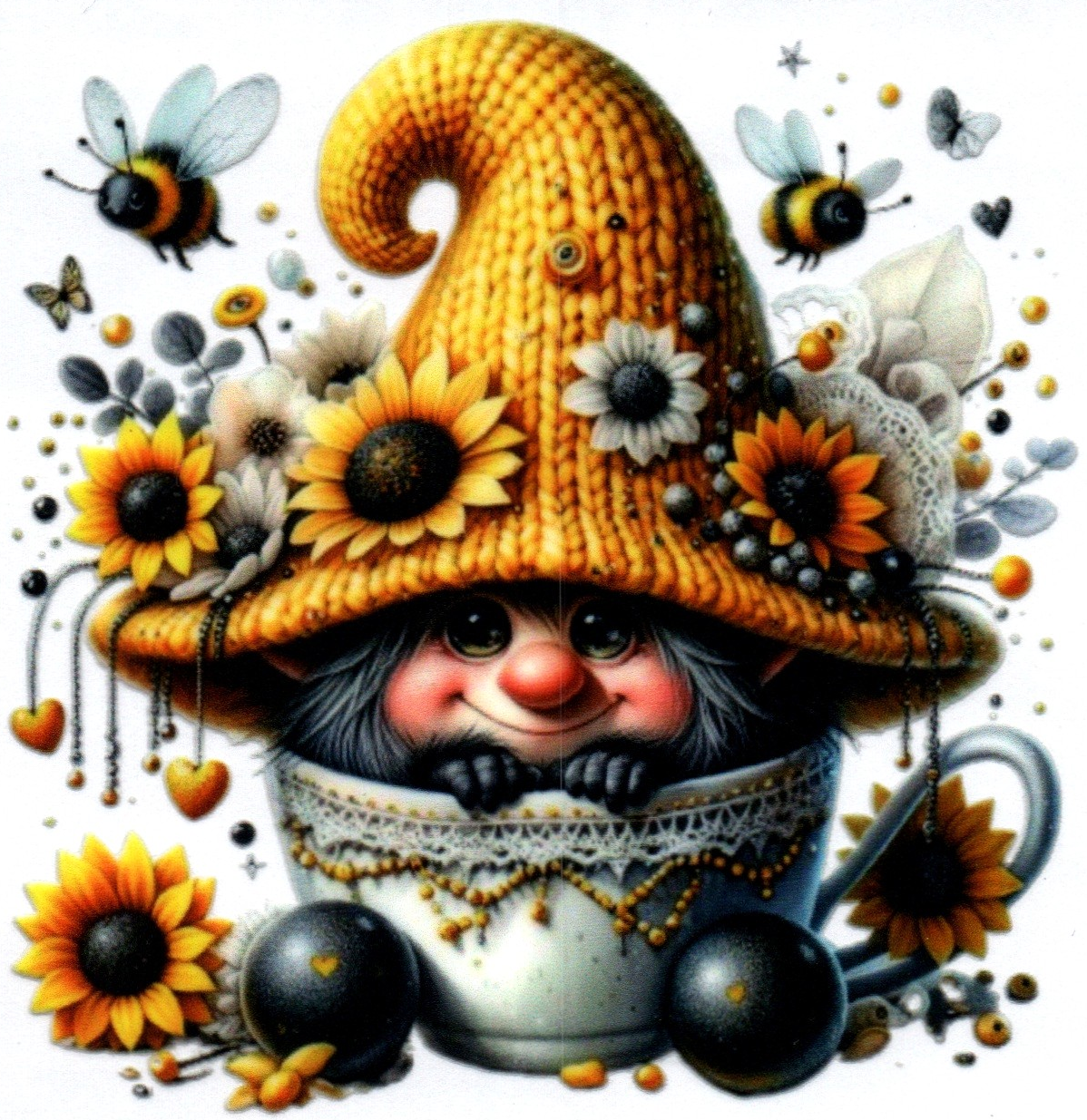 Gnome w/knitted hat in teacup Misc. Single Decal 90