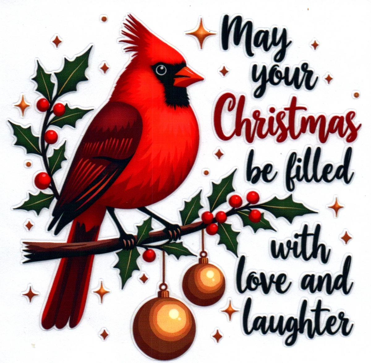Red Bird 2 May your Christmas be filled Christmas Single Decal