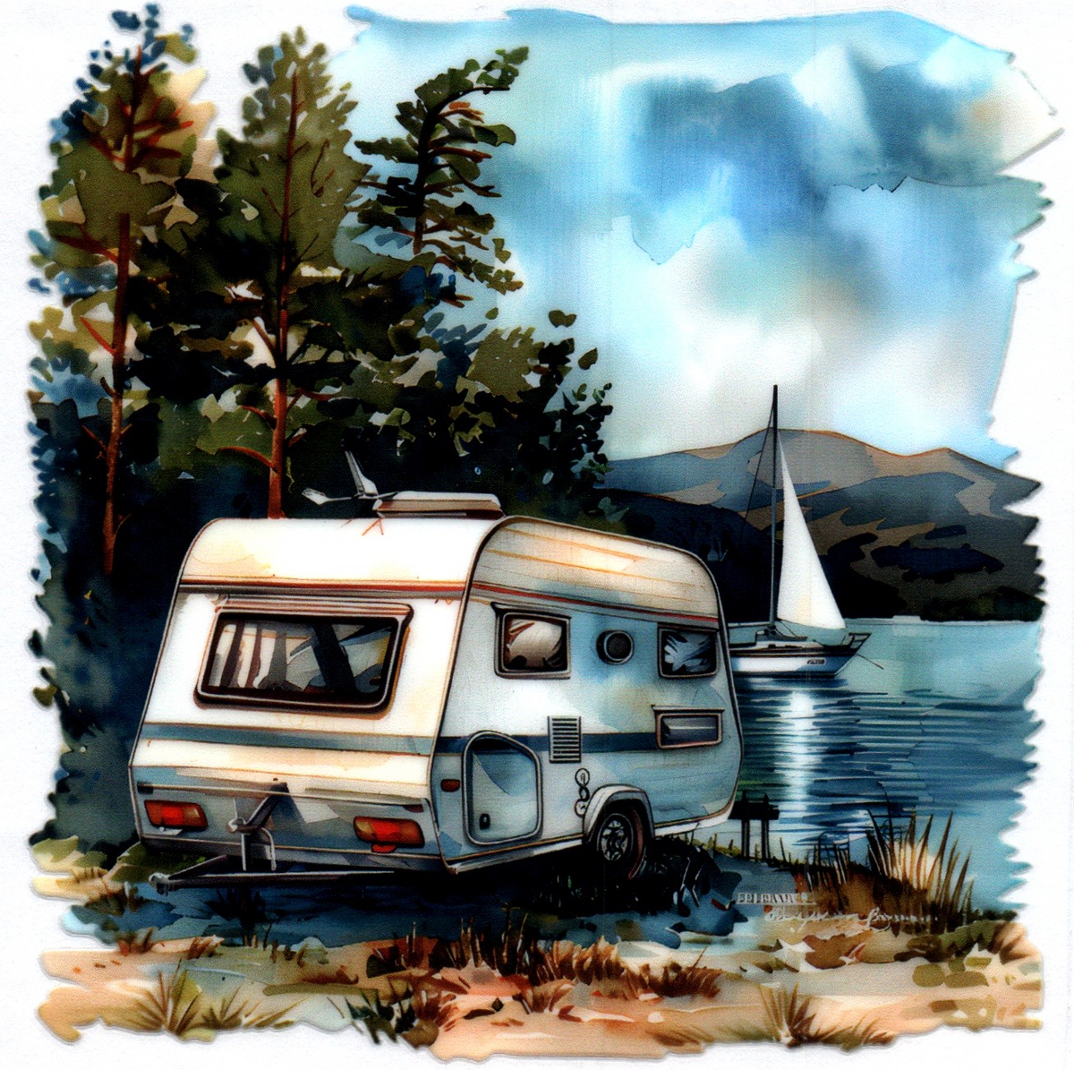 Camper by the lake side Misc. Single Decal 94