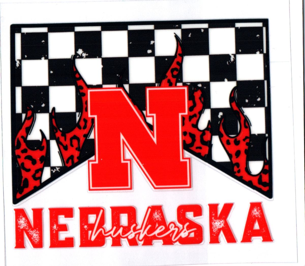 NE huskers checkered Single Decal football 9