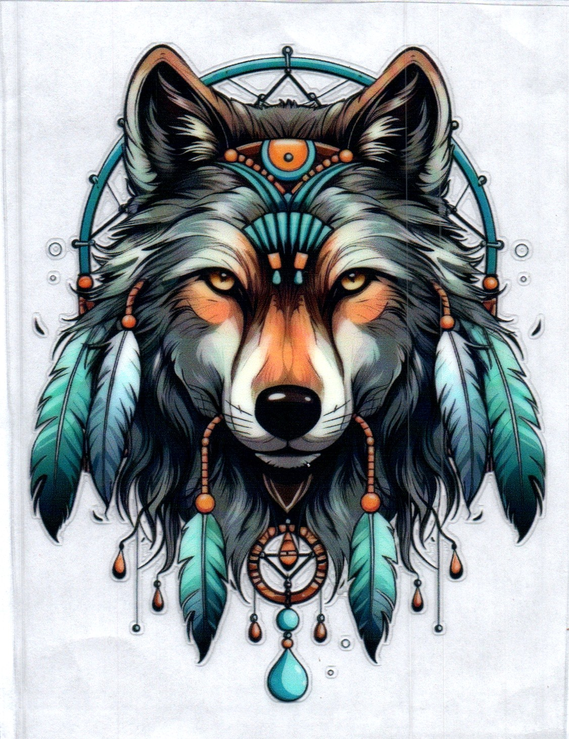 Wolf in dream catcher teal Animal Decal