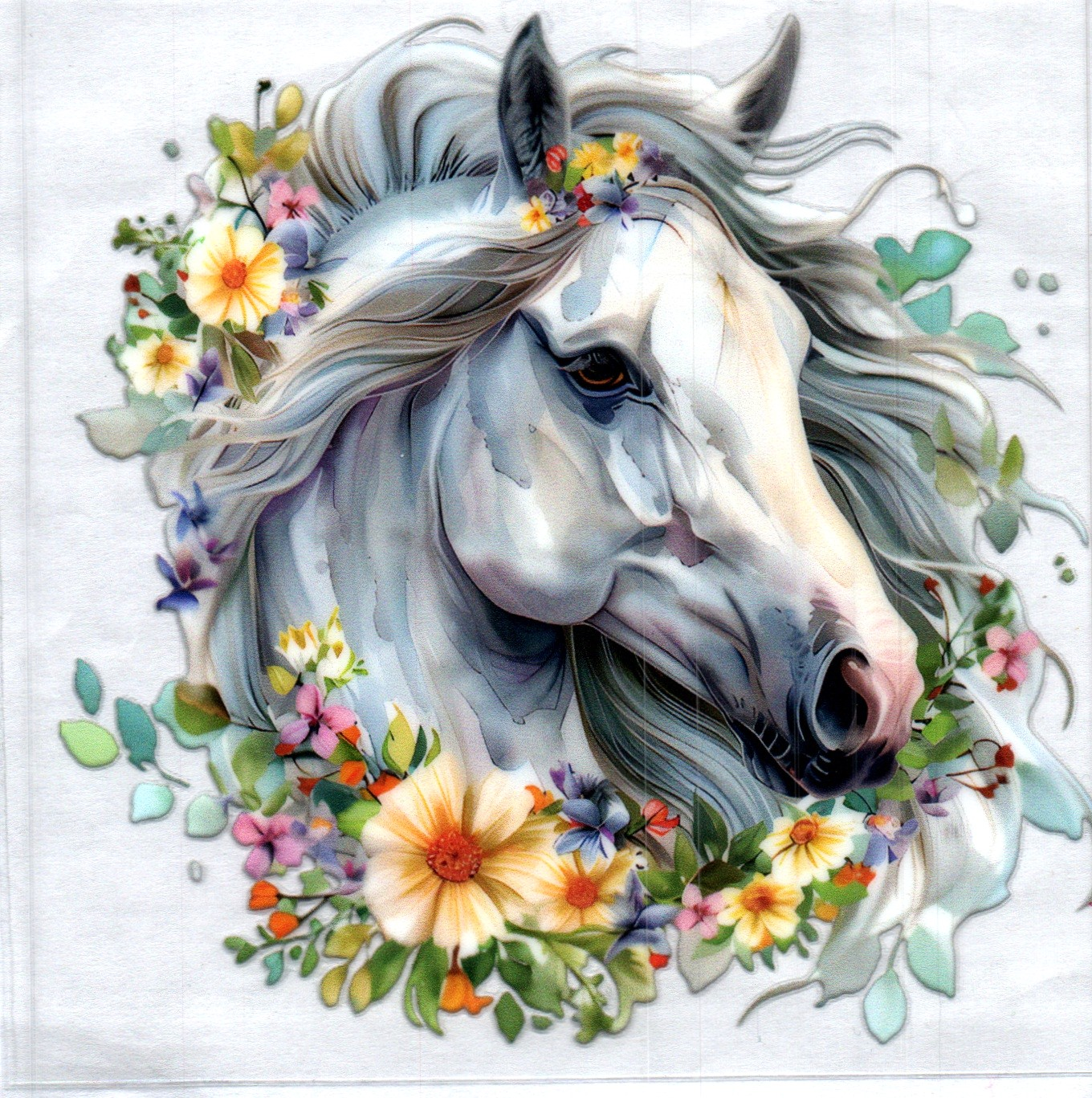 White Horse w/Flowers Animal Decal
