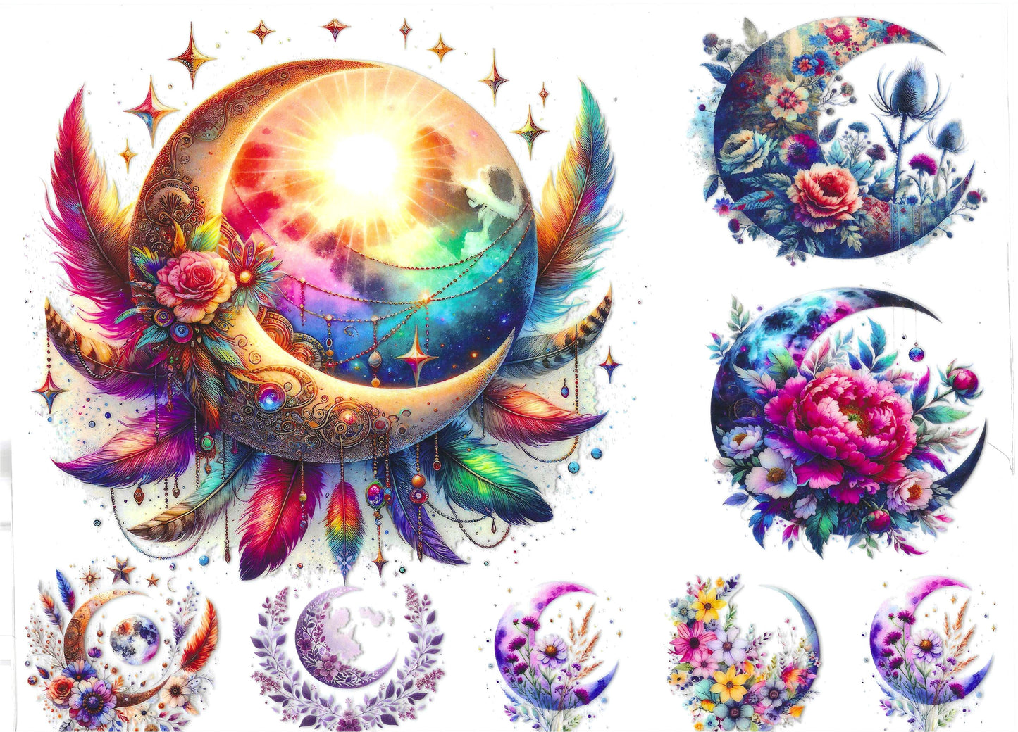 Cresent Moons & Flowers Element 11 x 9