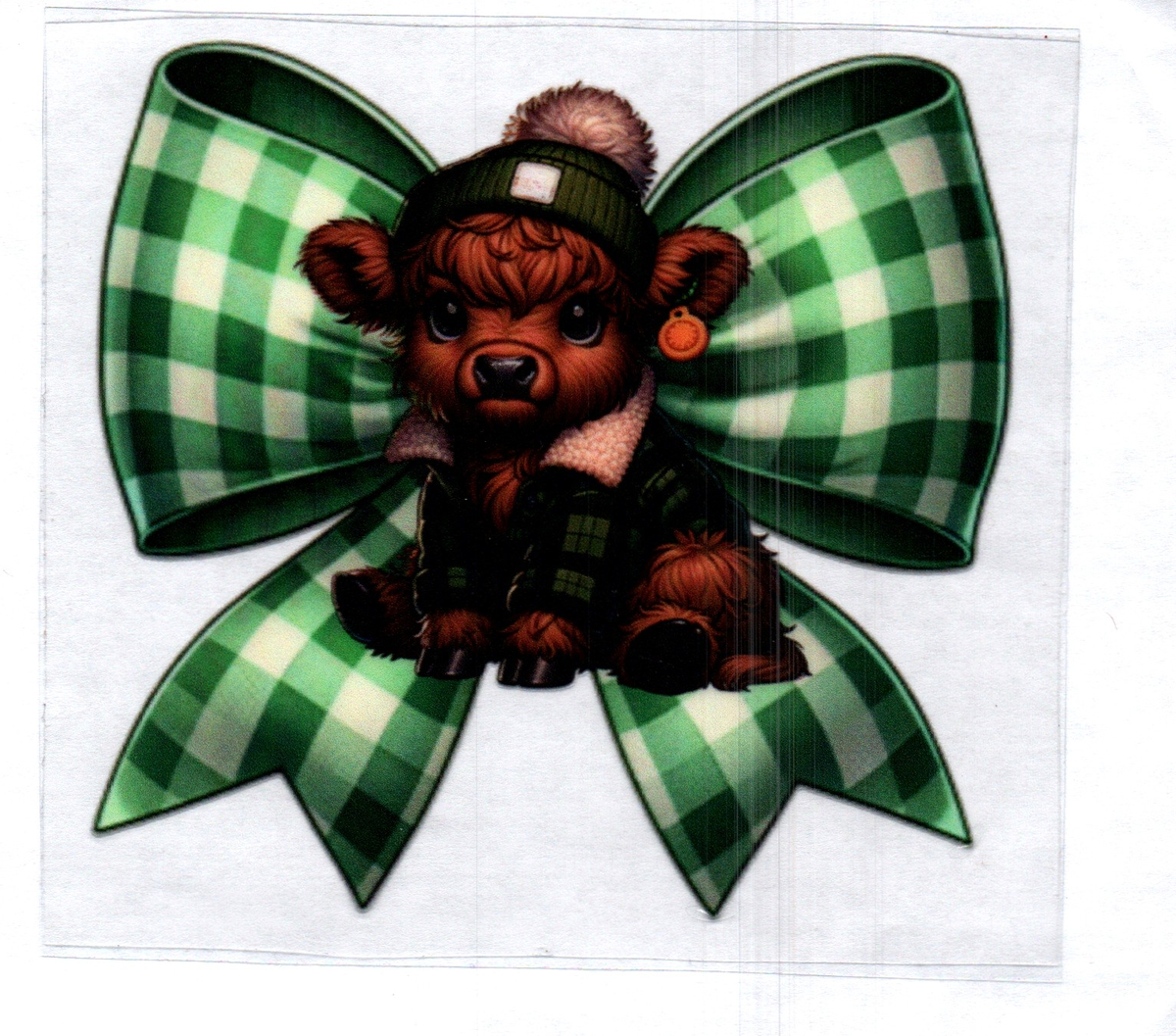 Brown Cow w/green plaid bow Single Decal 112