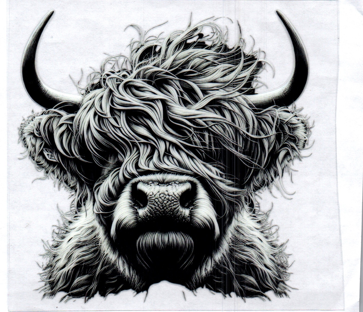 Gray scale Highland Cow Single Decal 117
