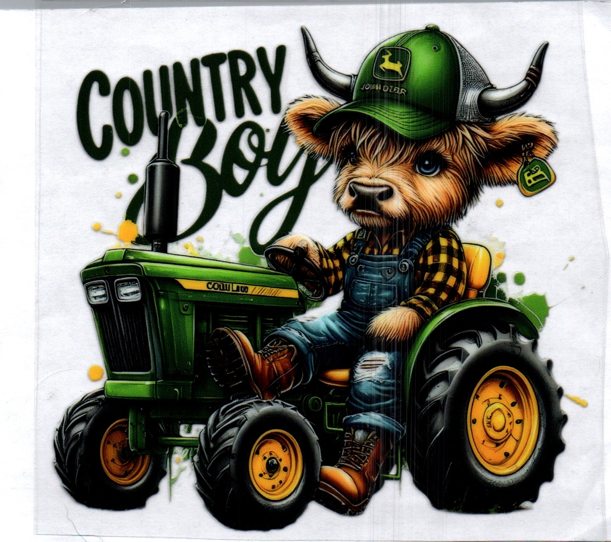Country Boy Cow on Tractor Single Decal 124