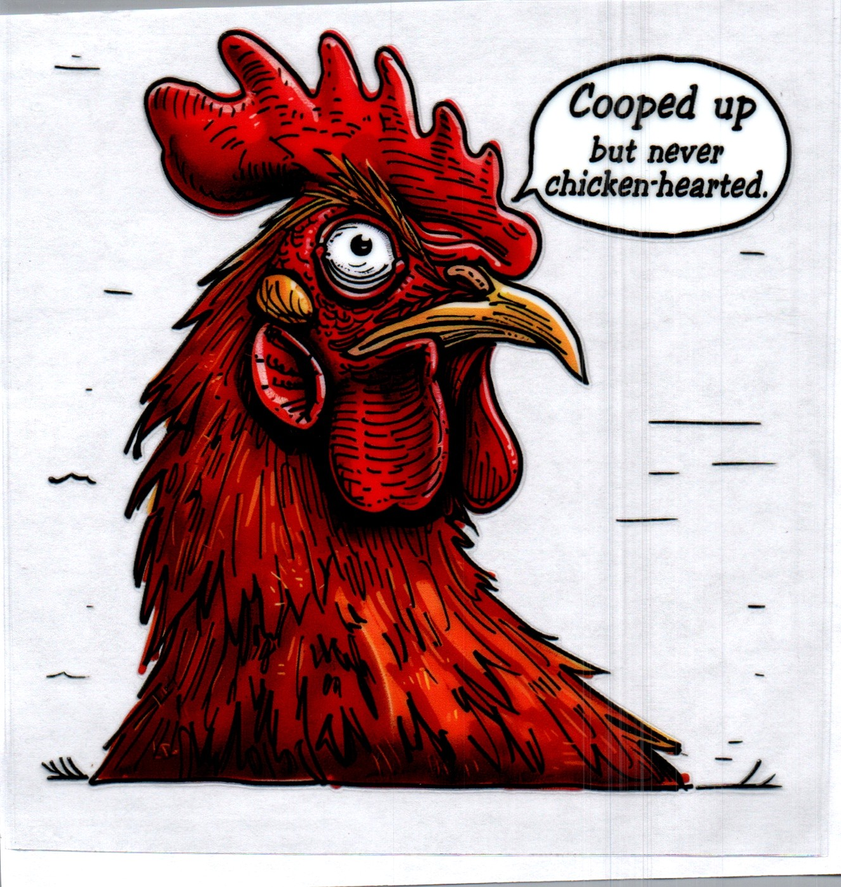 Cooped up but never chicken-hearted Single Decal 154