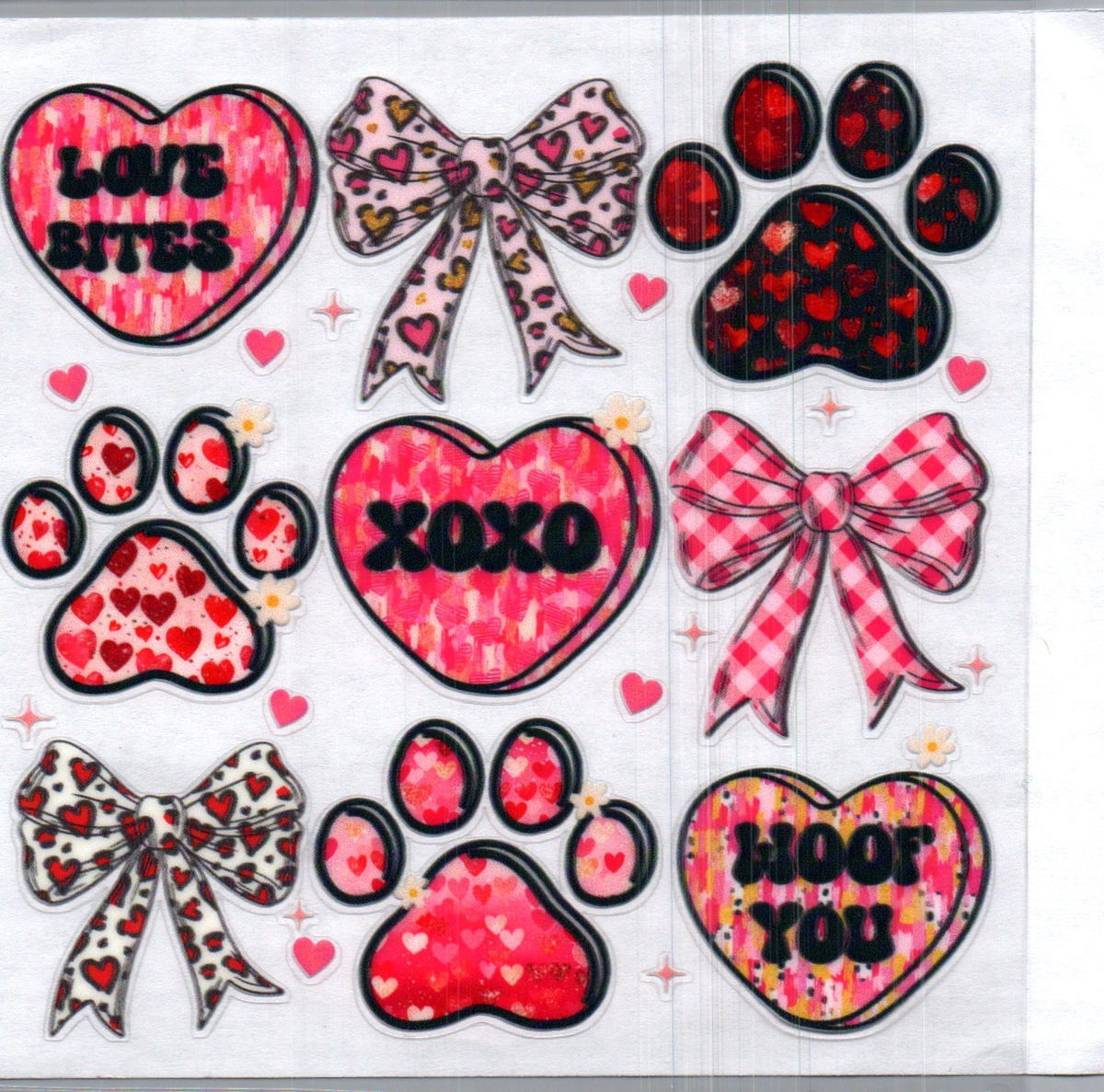 Valentine hearts bows and paw prints Single Decal 172