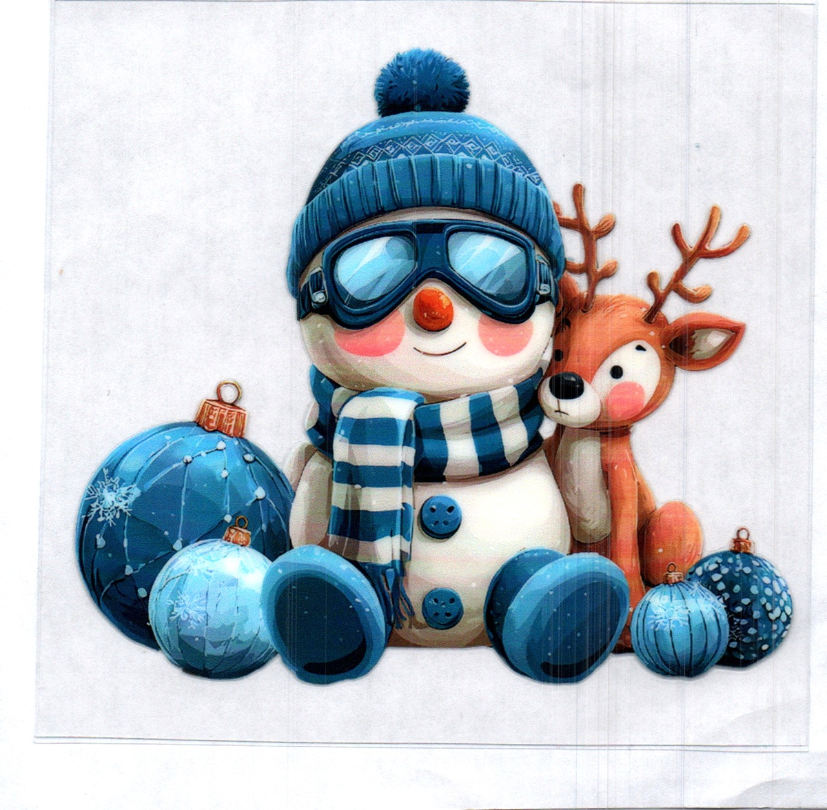 Sitting Snowman & Reindeer Single Decal 212