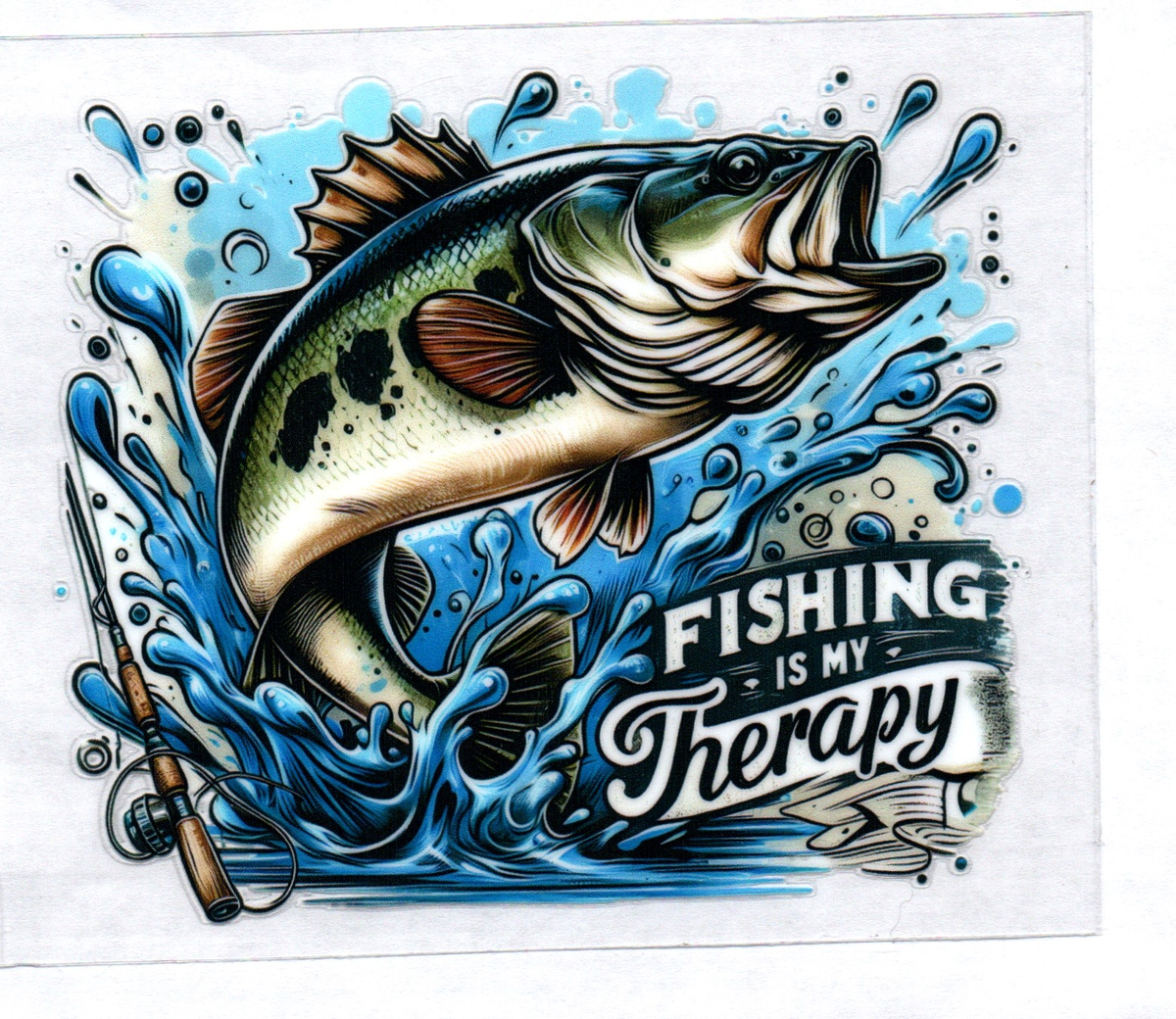 Fish jumping out water, Fishing is my therapy 30 Single Decal