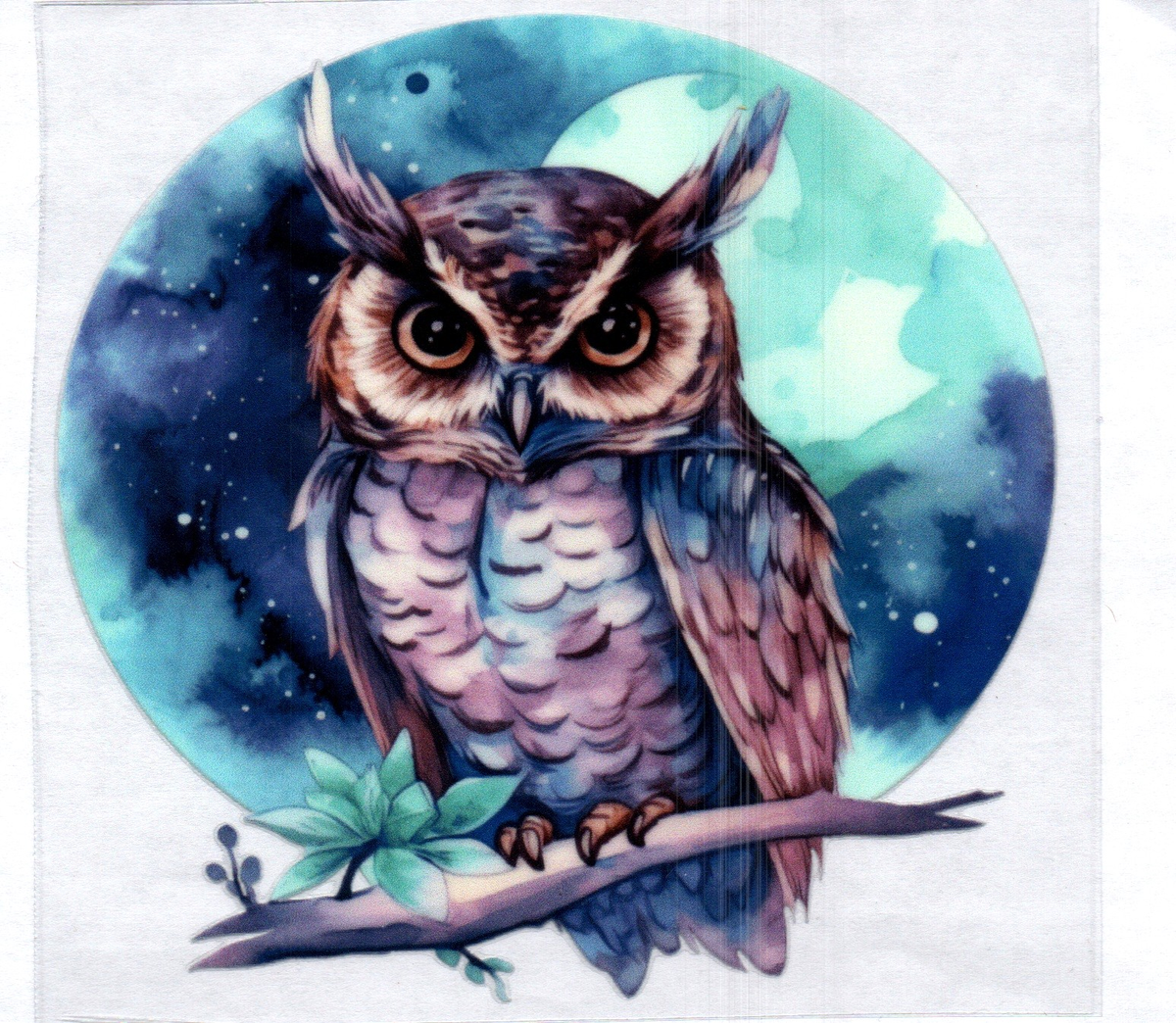 Owl on branch w/blue moon 83 Single Decal