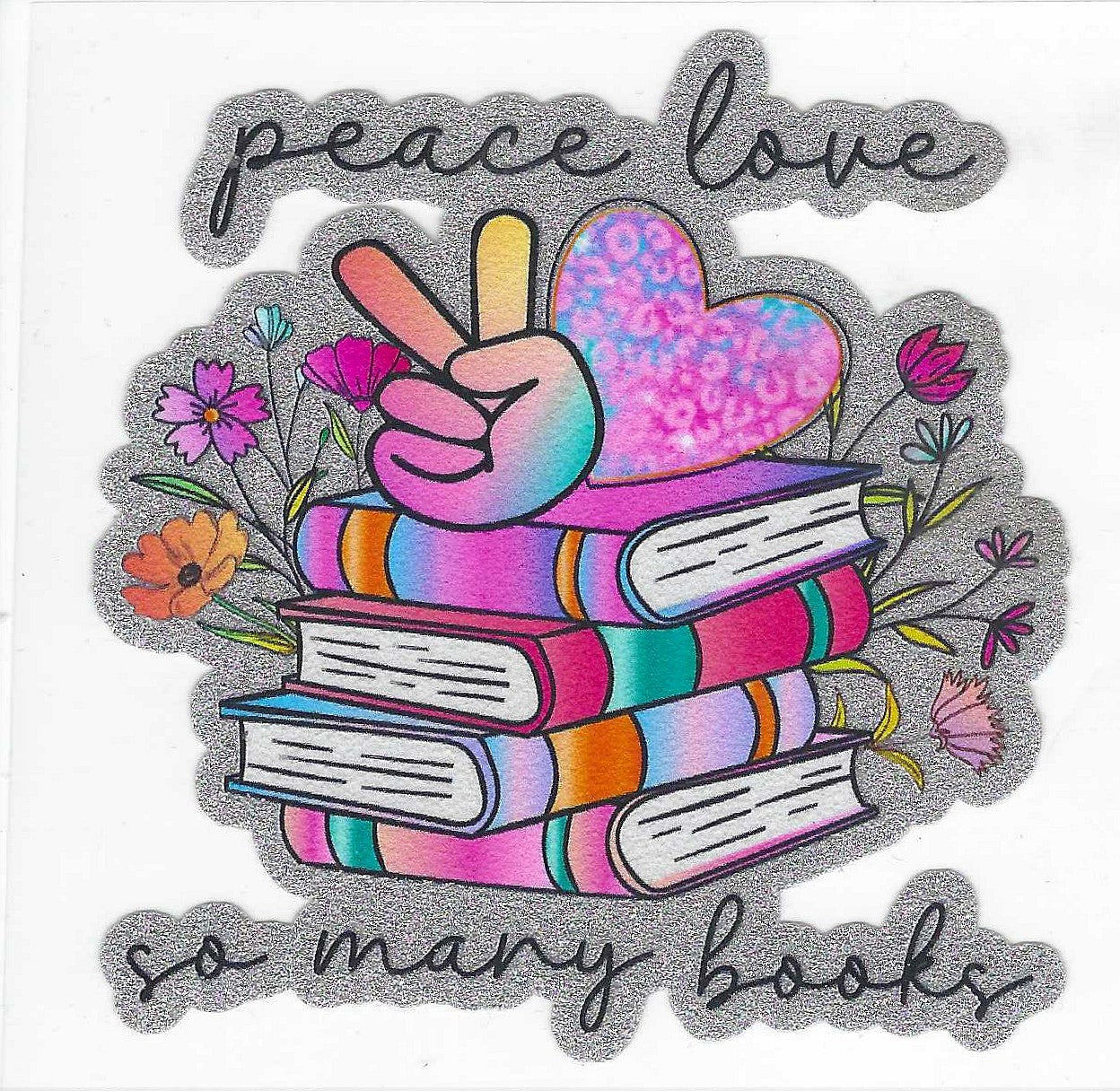 Peace Love Books Glitter Decal