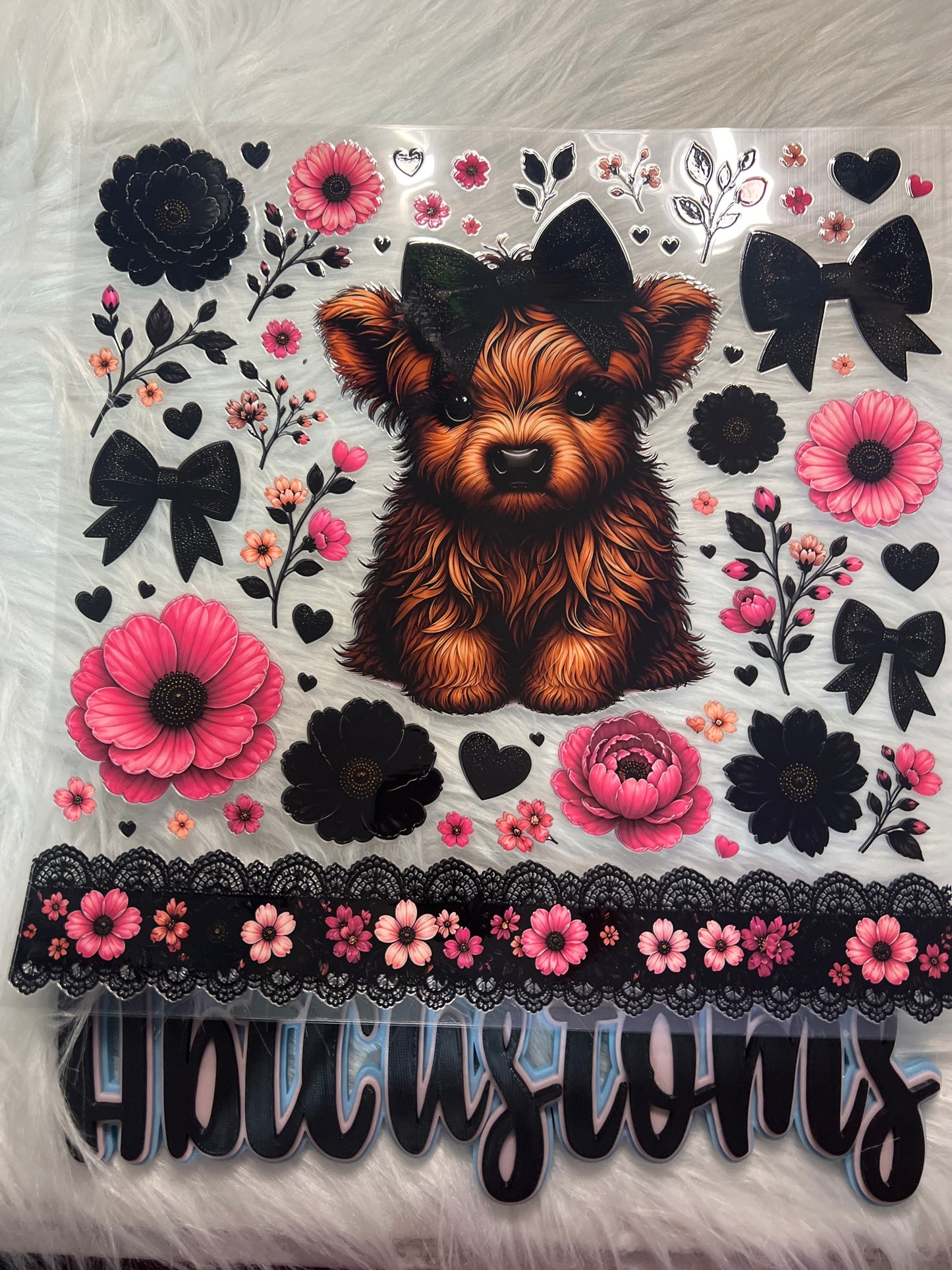 Pink & Black Highland Cows Element