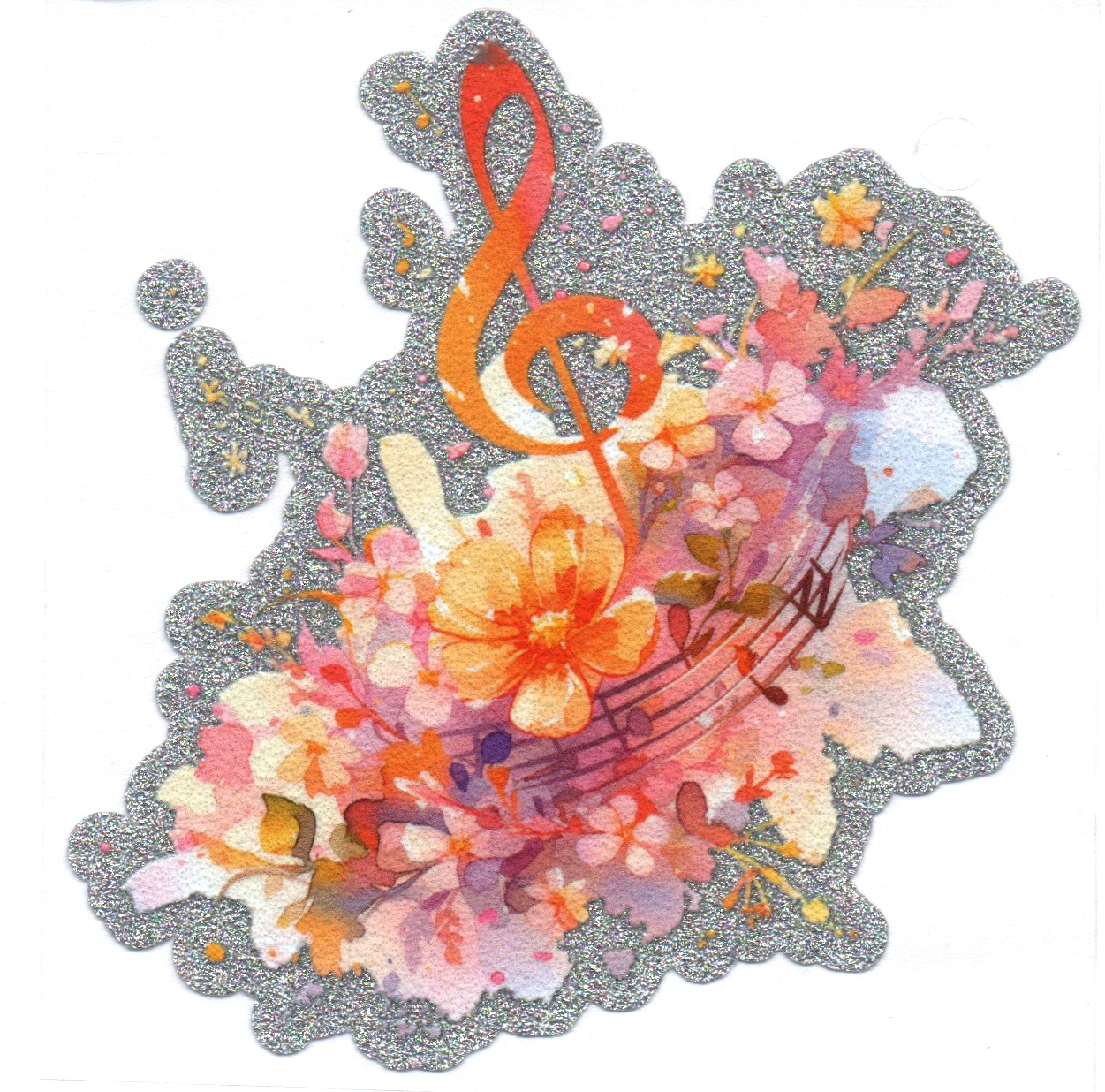 Music Note & Flowers Glitter Back Decal 7