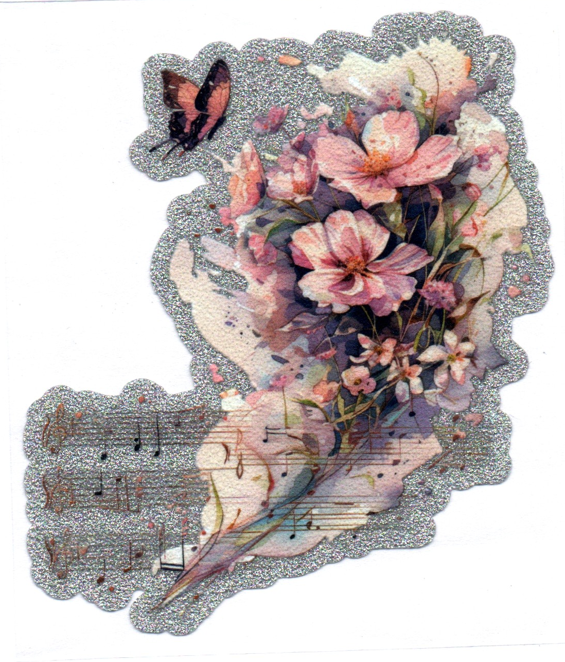 Music Notes & Flowers Glitter Back Decal 9