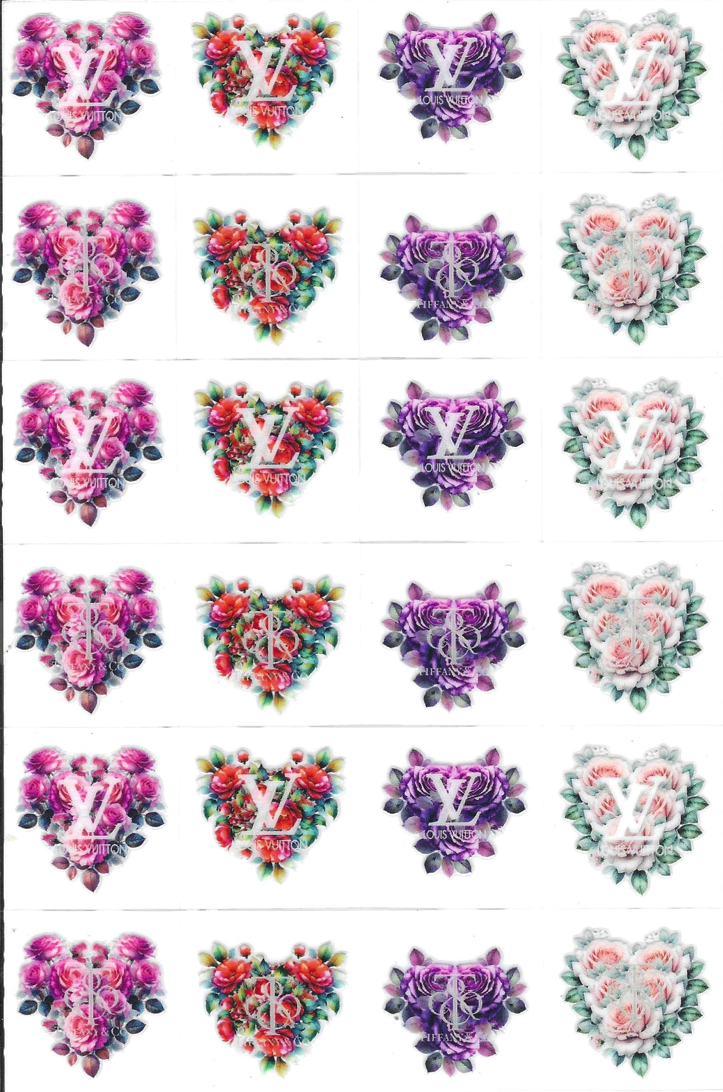 Designer Hearts with Flowers Kiss Cut