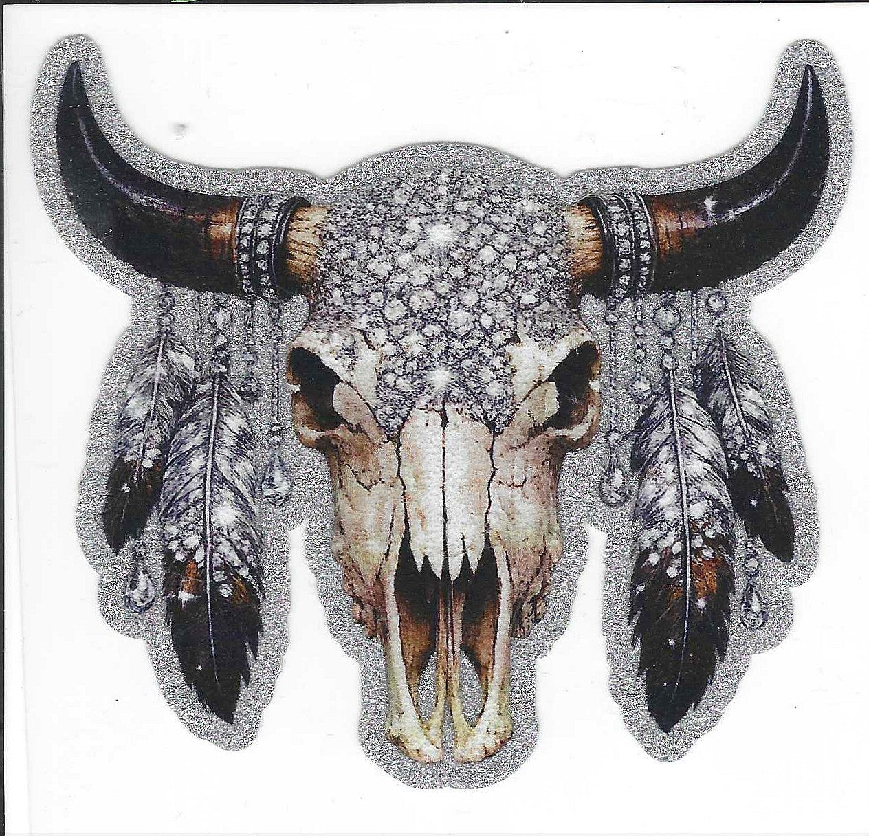 Cow Skull w/ Feathers Glitter Decal