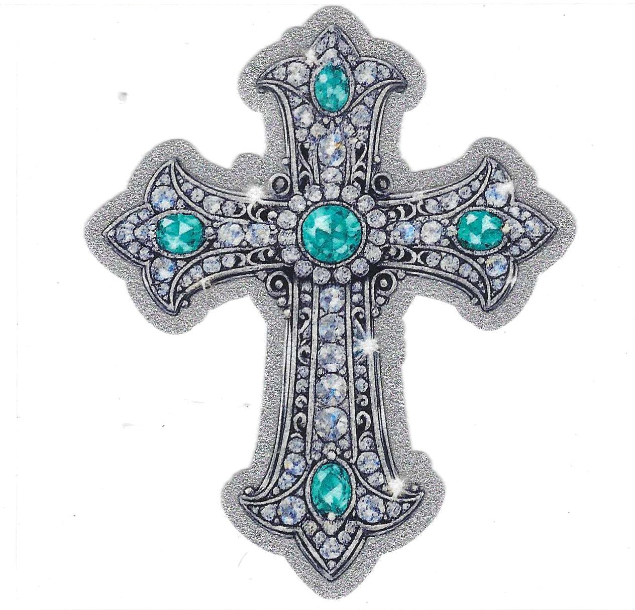 Cross w/ Blue Stones Glitter Decal