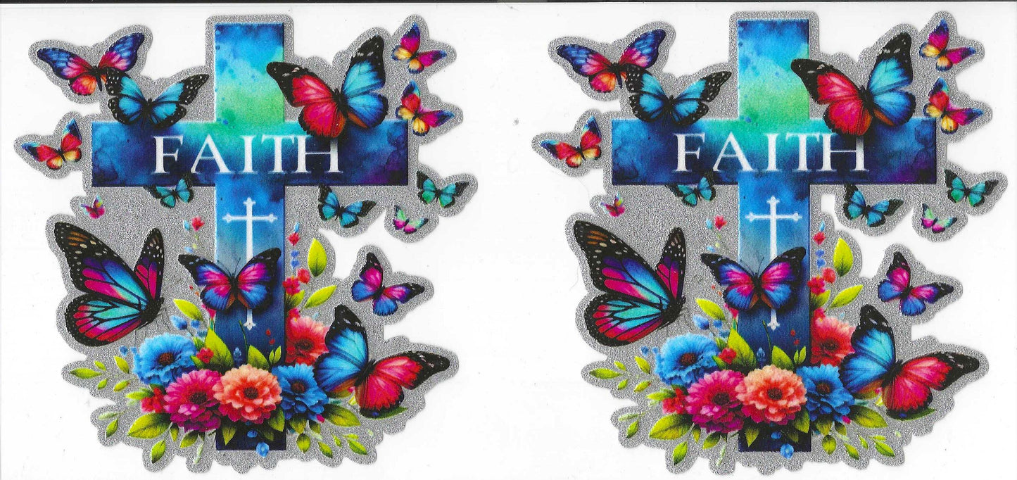 Blue Faith Cross w/Butterflies 16oz Glitter