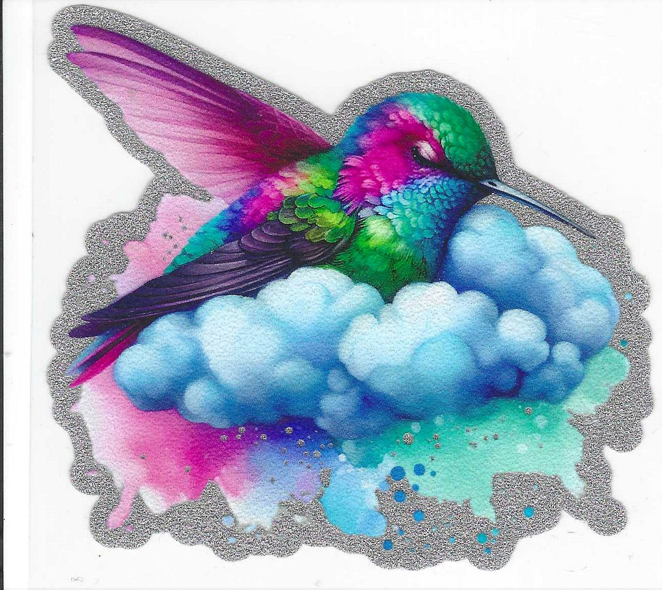 Hummingbird on Cloud Glitter Decal
