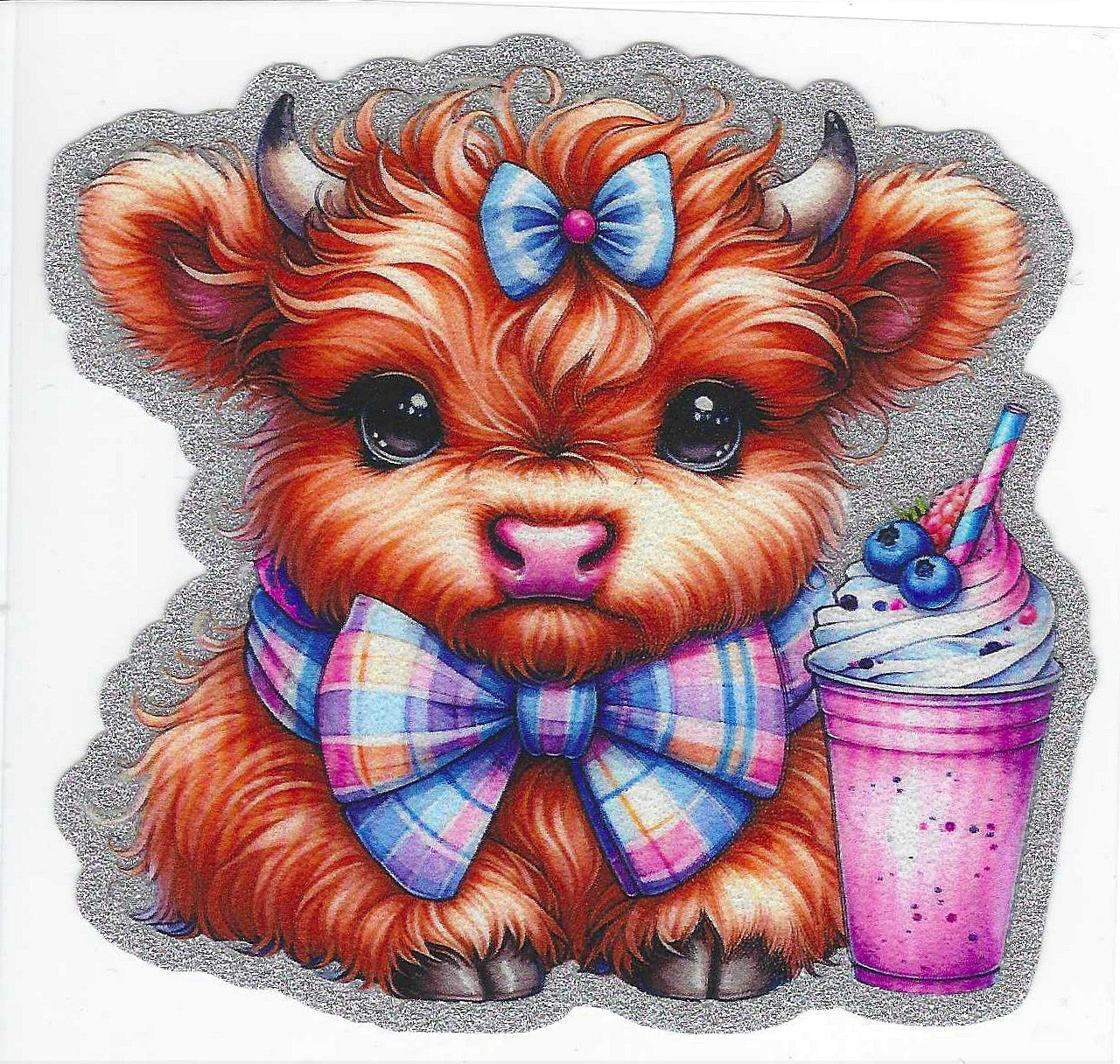 Cow w/ Bow & Pink Drink Glitter Decal