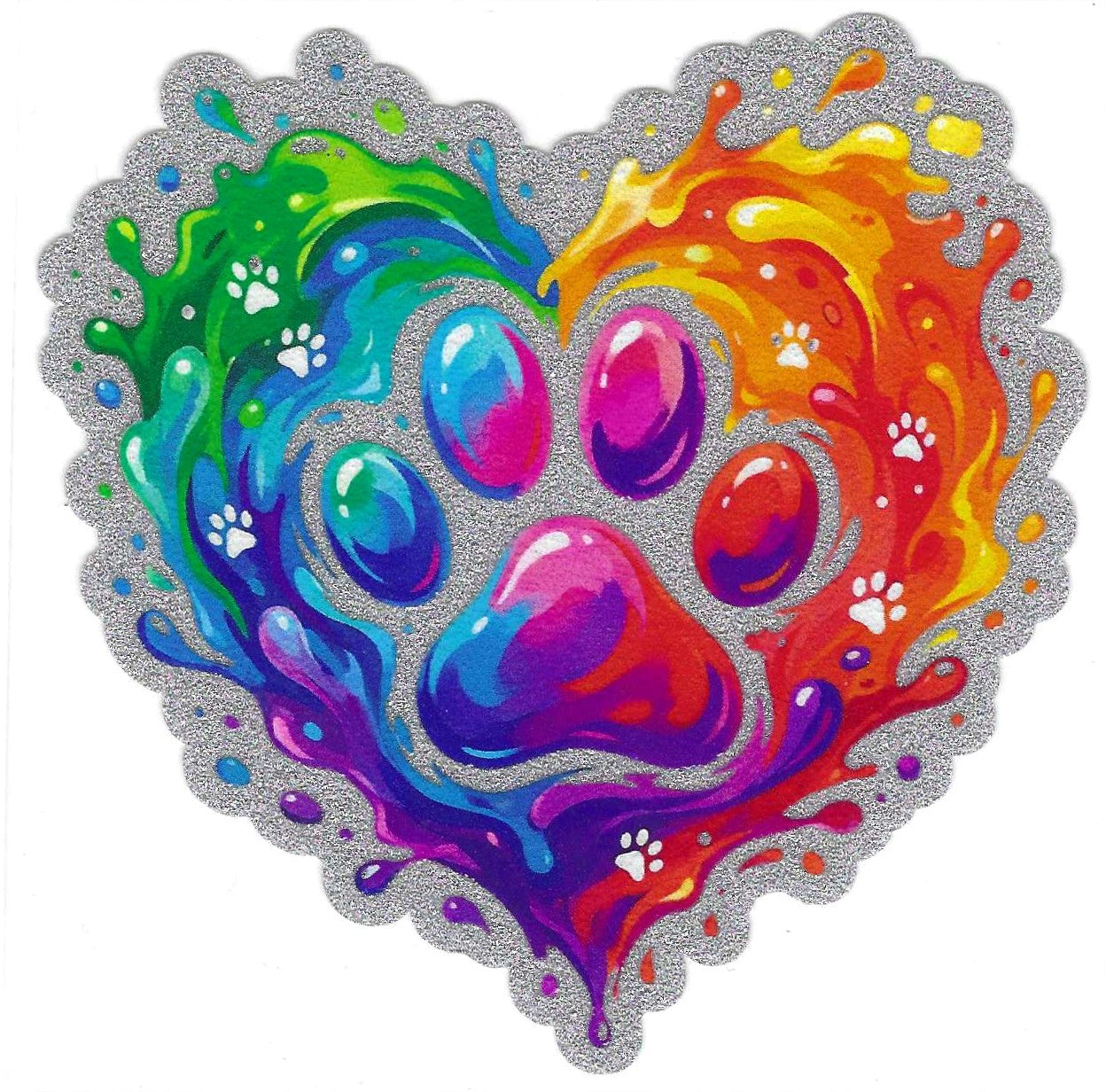 Rainbow Heart Paw Print Glitter Decal