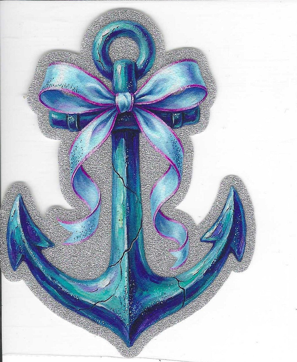 Blue Bow Anchor Glitter Decal
