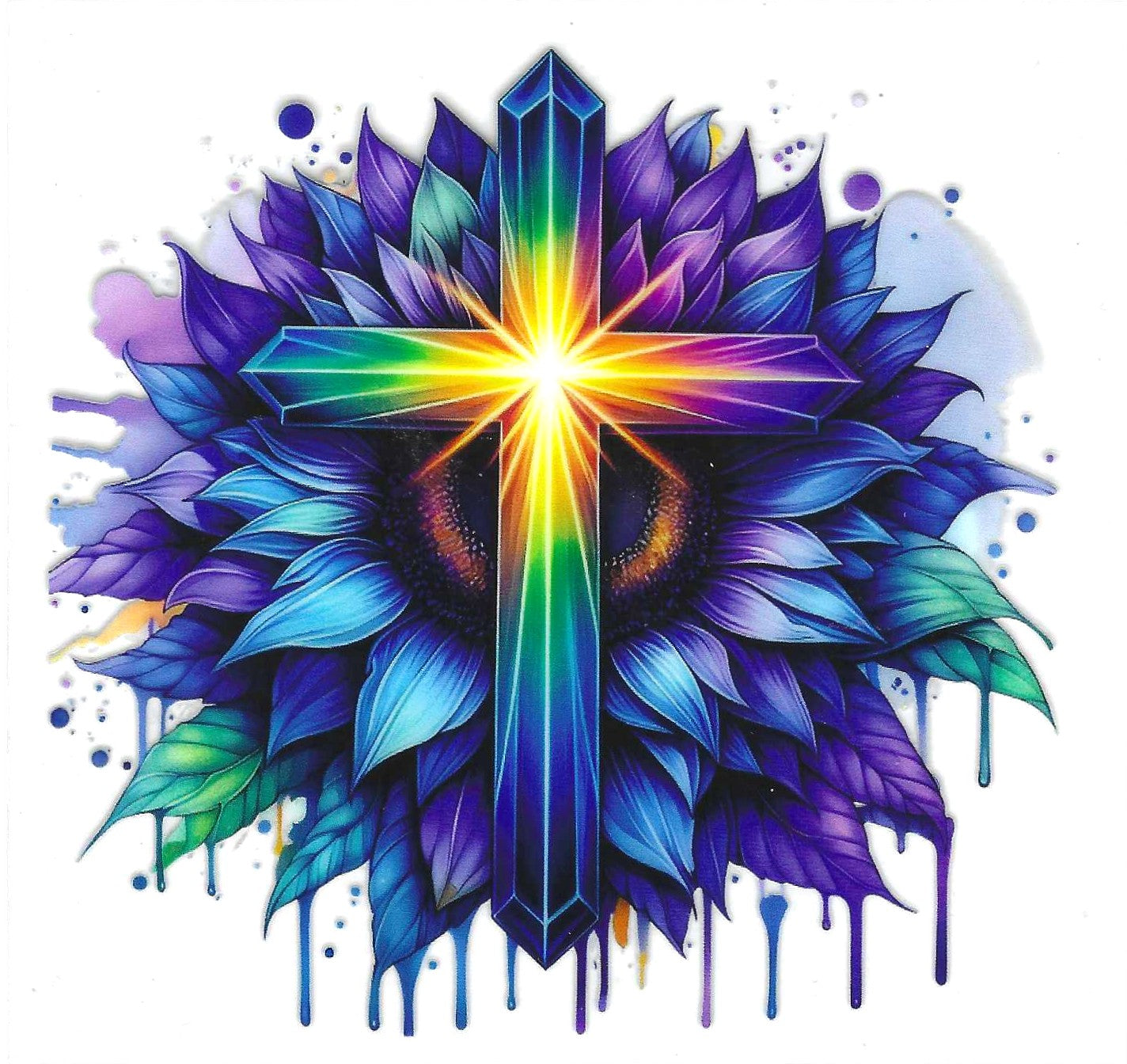 Blue & Purple Flower w/Cross Decal
