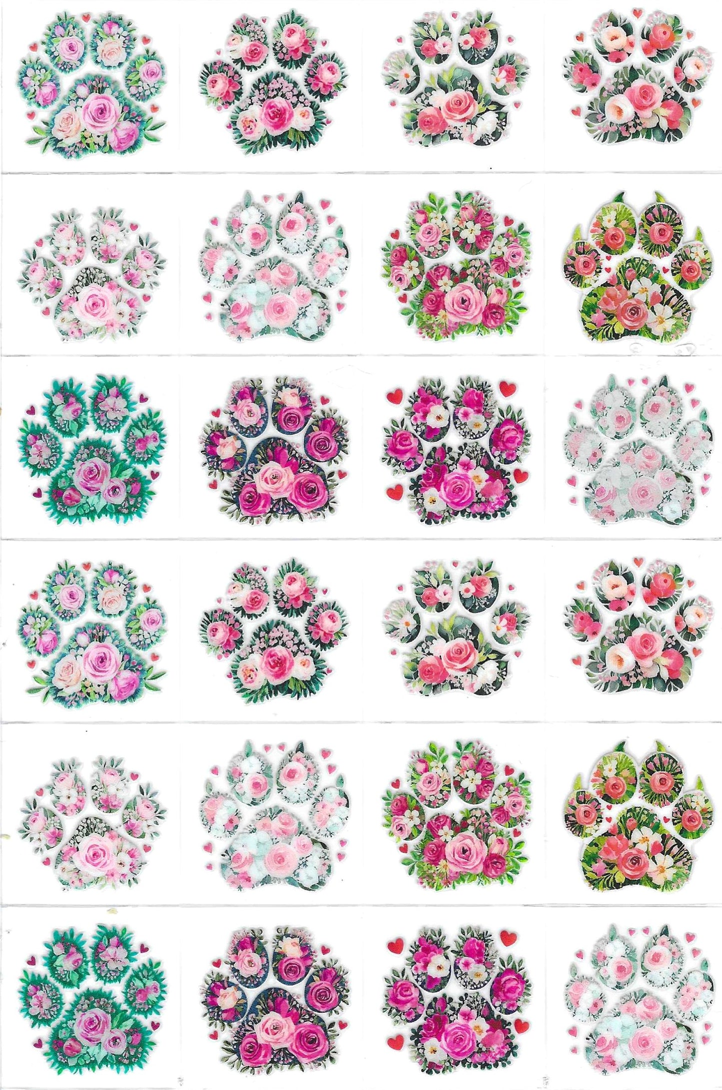 Flowered Paw Print Kiss Cut