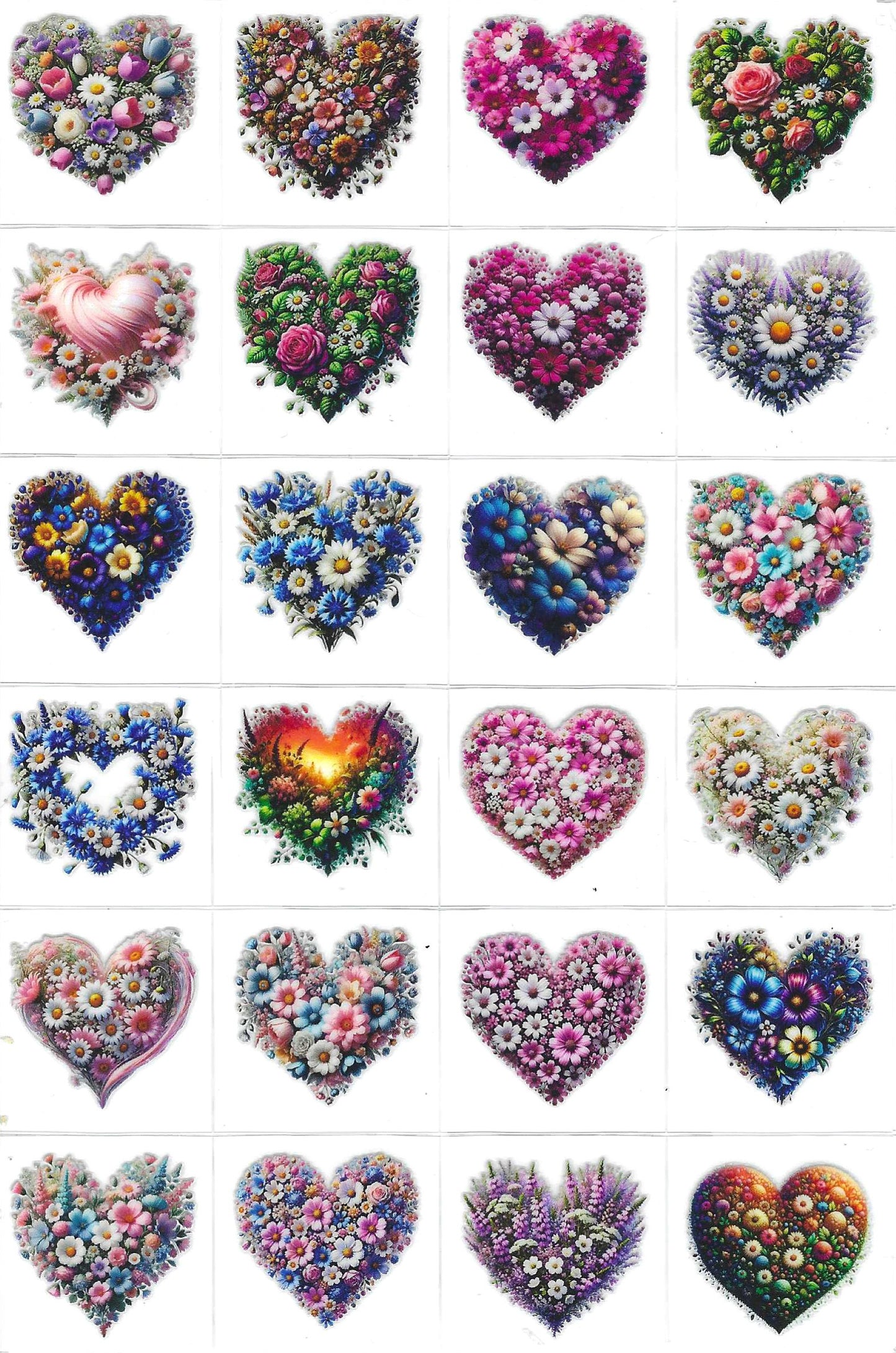 Flowered Hearts Kiss Cut